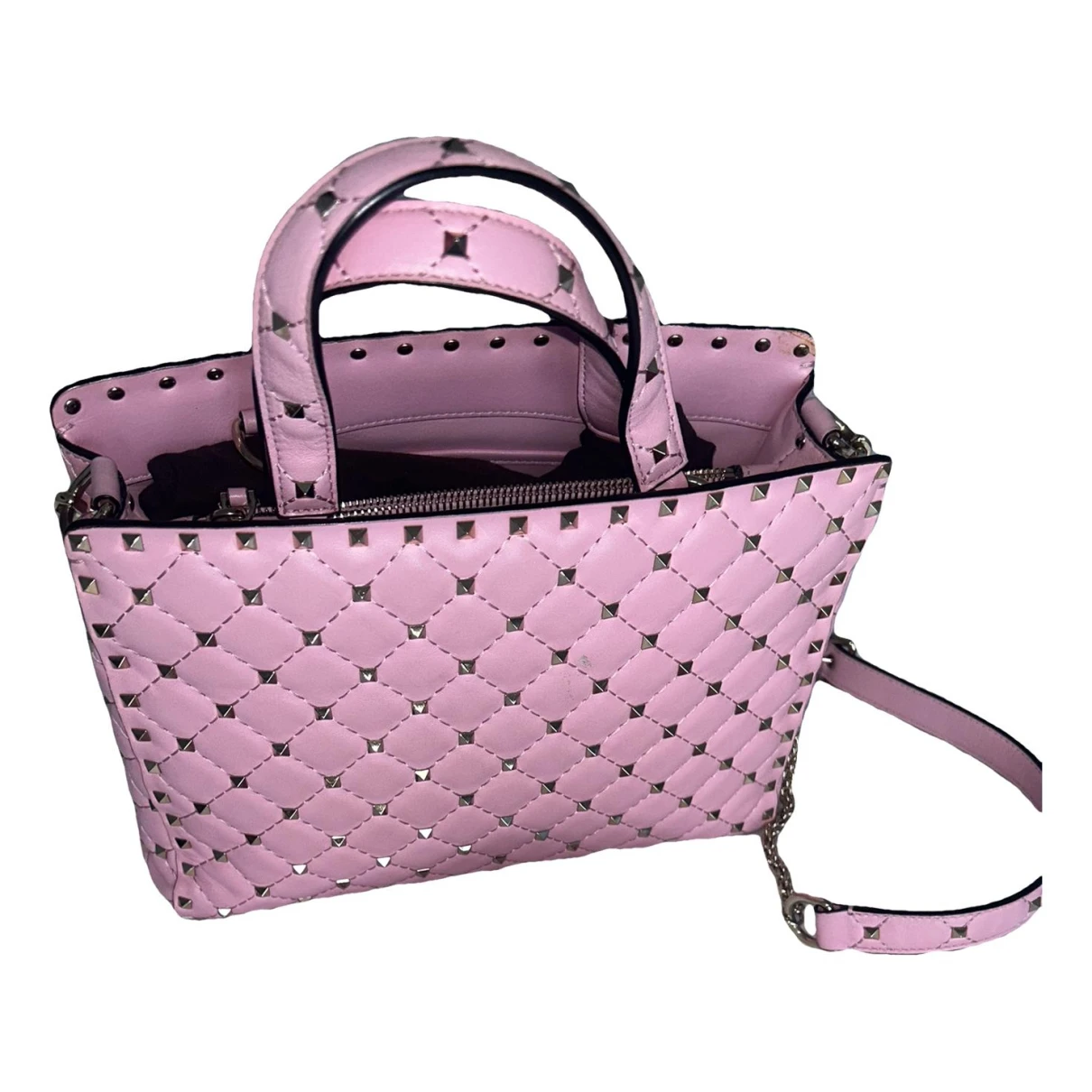 Pre-owned Valentino Garavani B-rockstud Leather Handbag In Pink