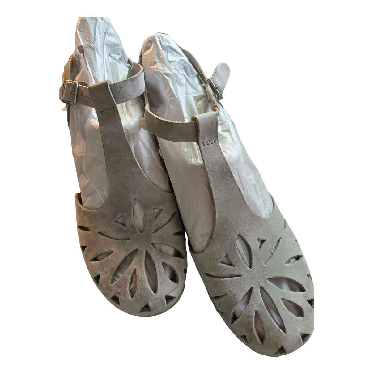 Pre-owned Swedish Hasbeens Leather Sandal In Grey