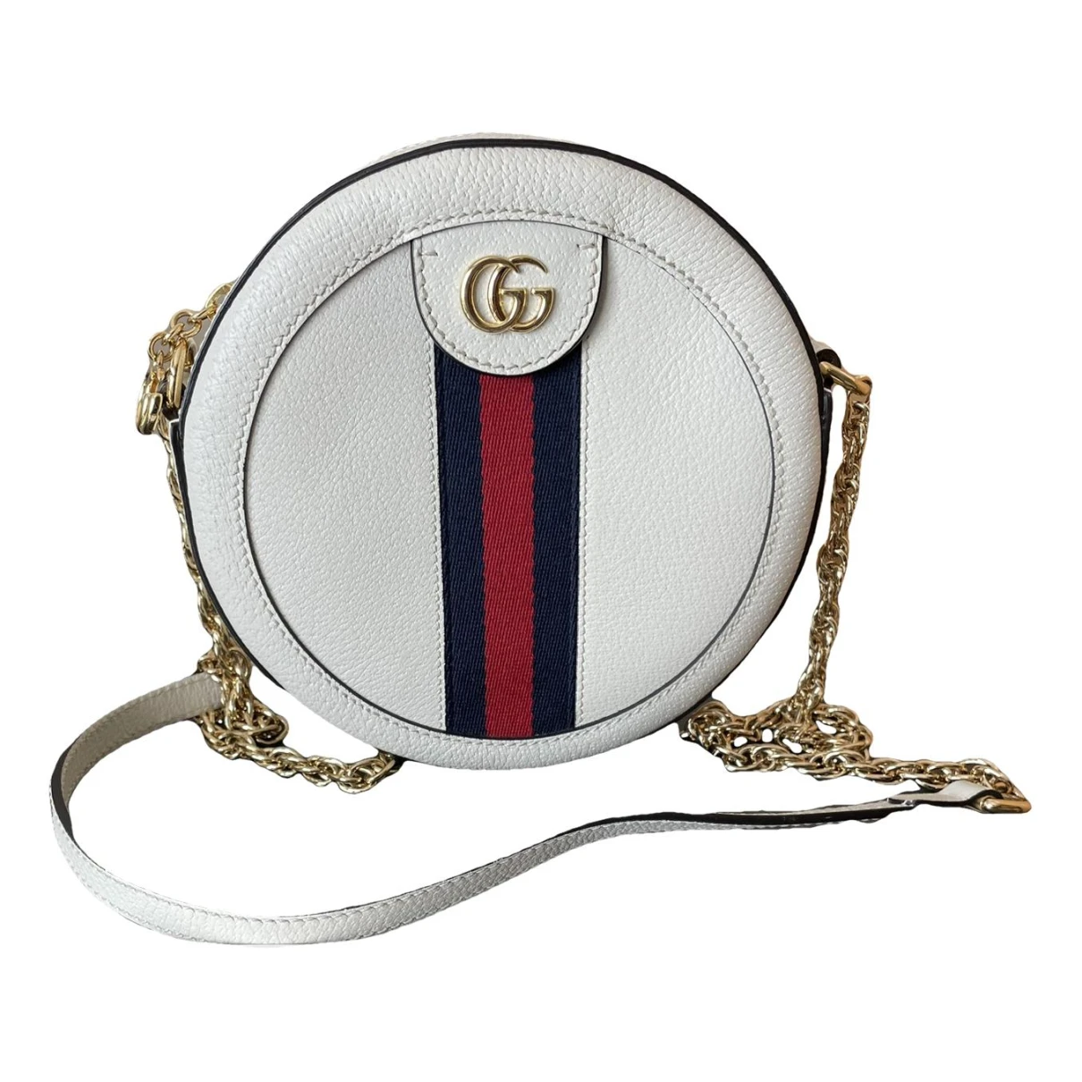 Pre-owned Gucci Ophidia Round Leather Crossbody Bag In White