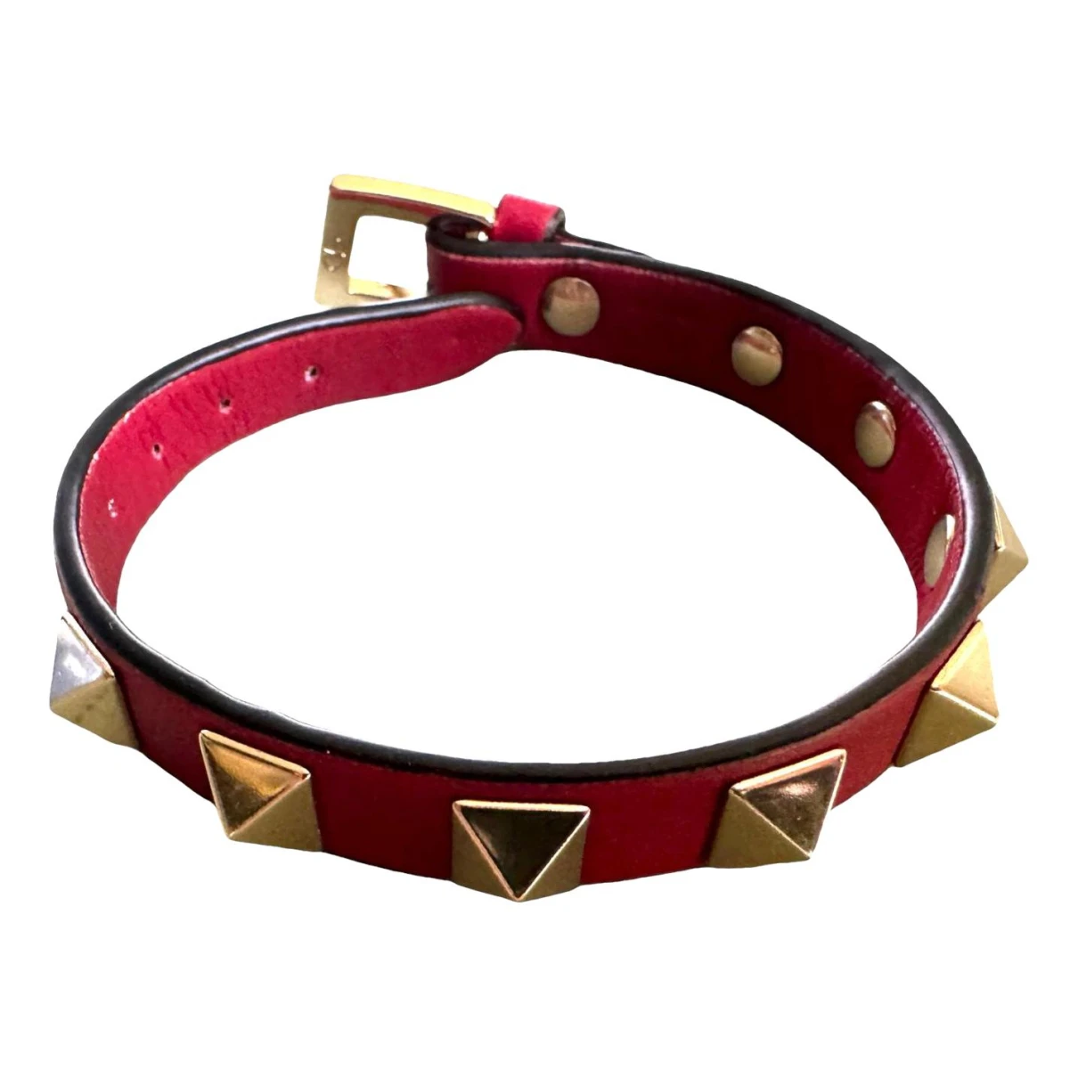 Pre-owned Valentino Garavani Leather Bracelet In Red