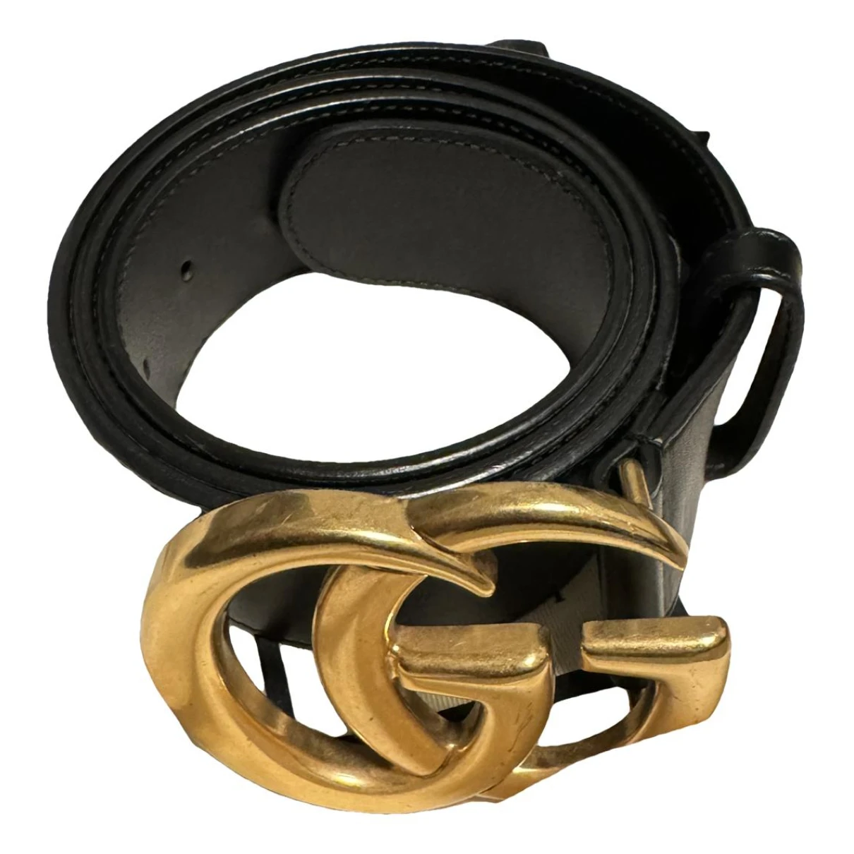 Pre-owned Gucci Gg Buckle Leather Belt In Gold
