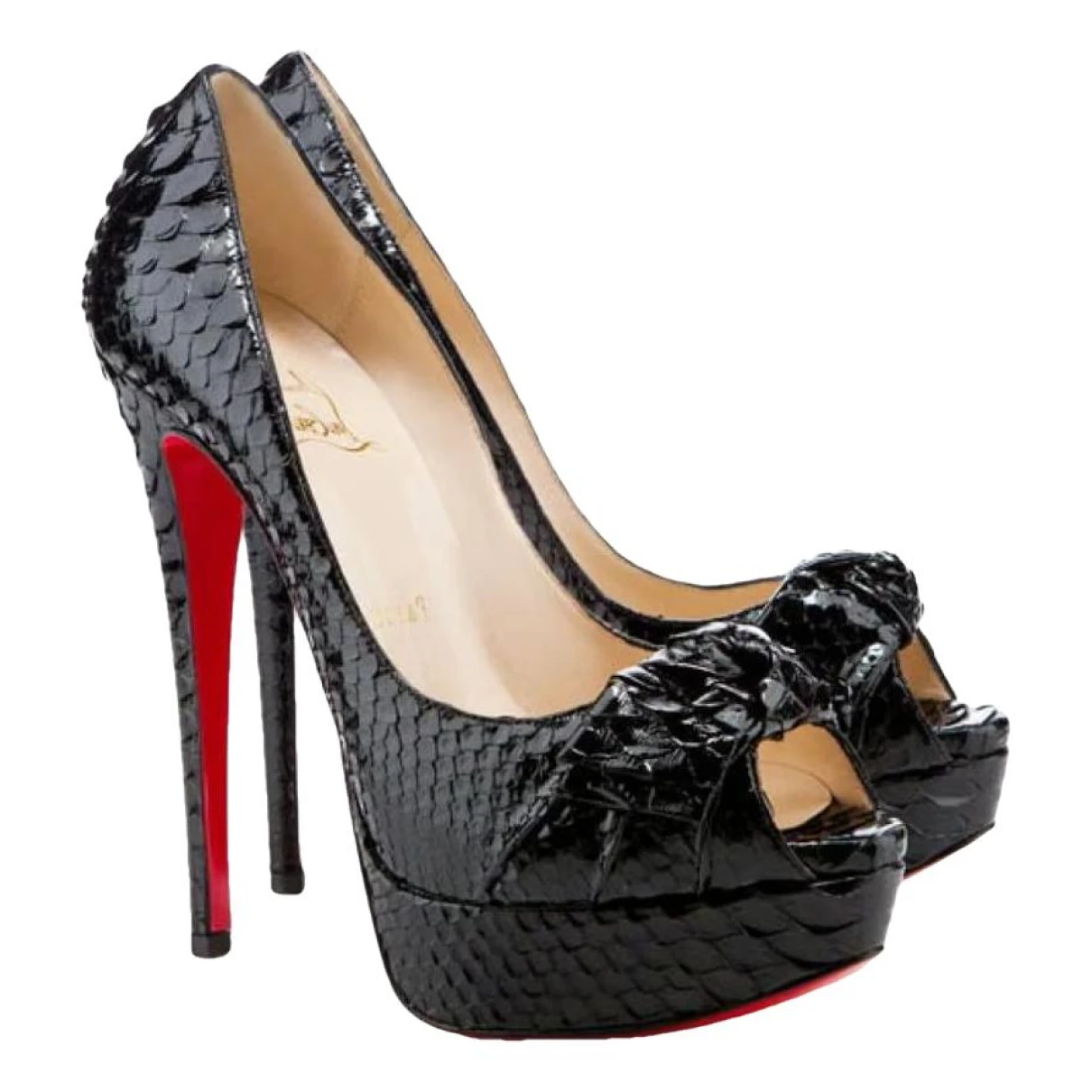 Pre-owned Christian Louboutin Python Heels In Black