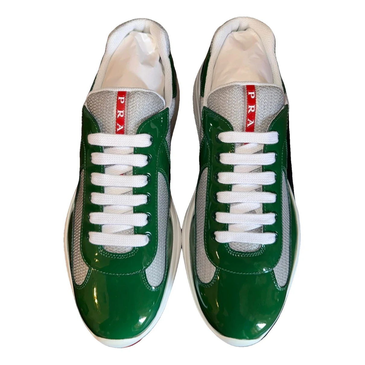 Pre-owned Prada Leather Trainers In Green