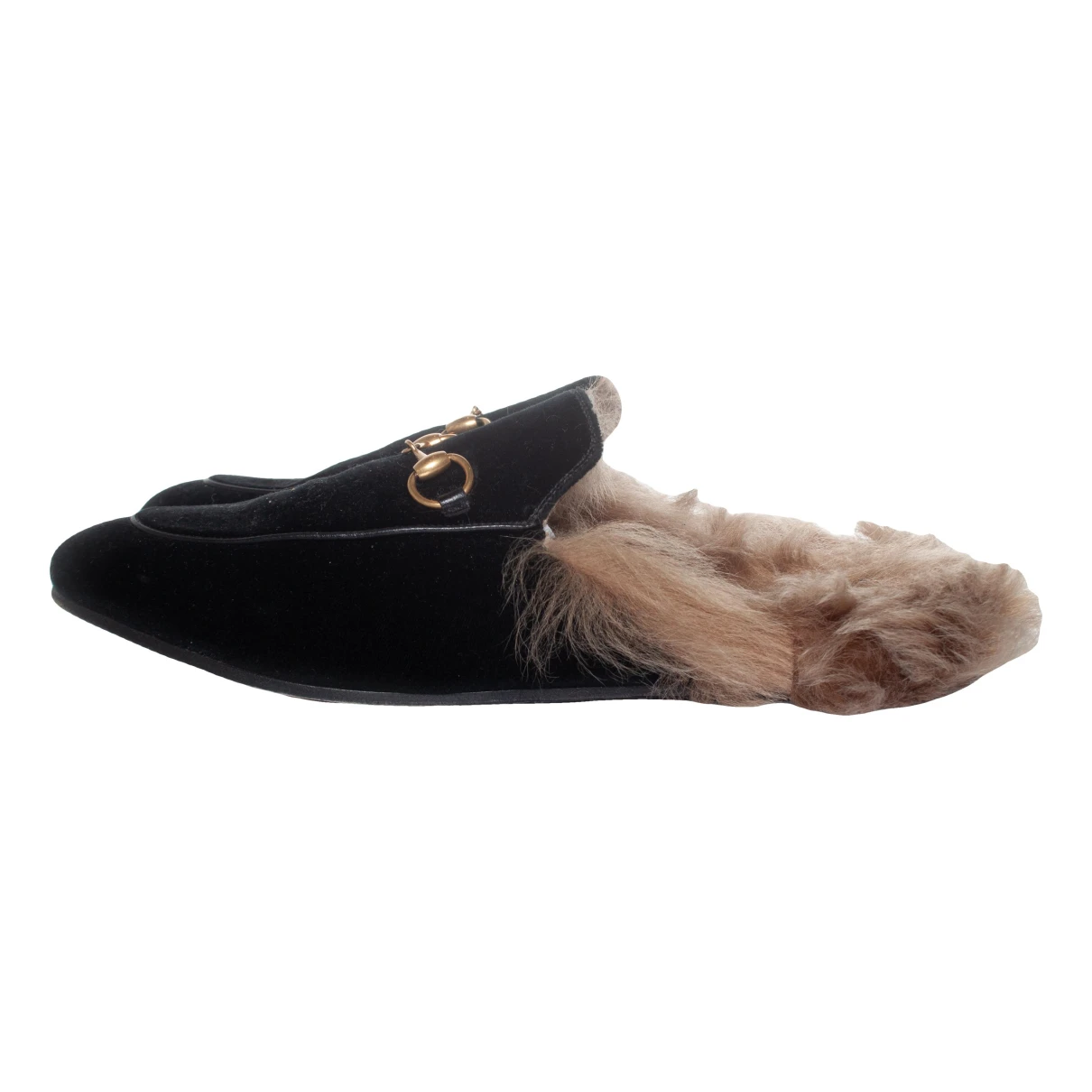 Pre-owned Gucci Princetown Velvet Flats In Black