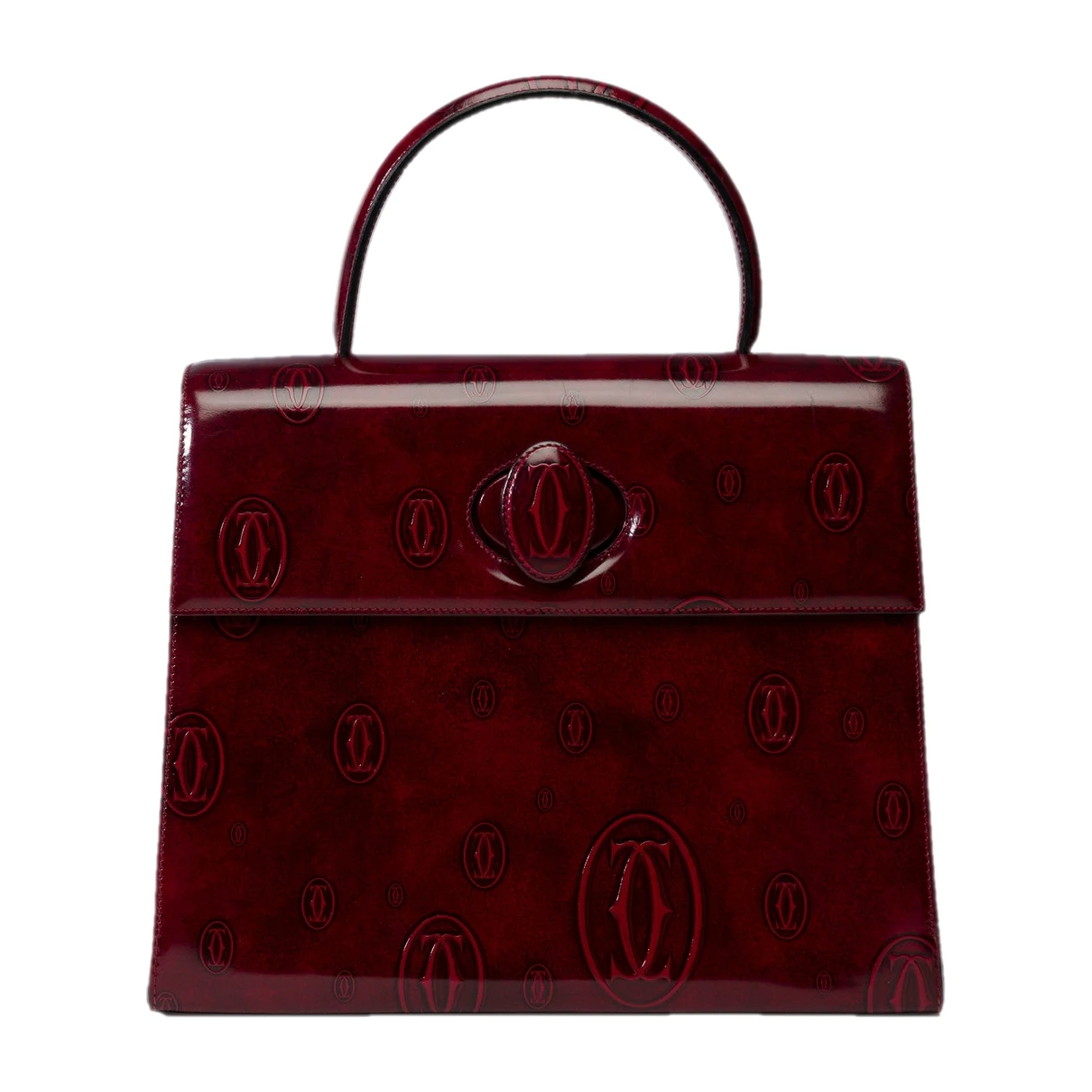 Pre-owned Cartier Patent Leather Handbag In Burgundy