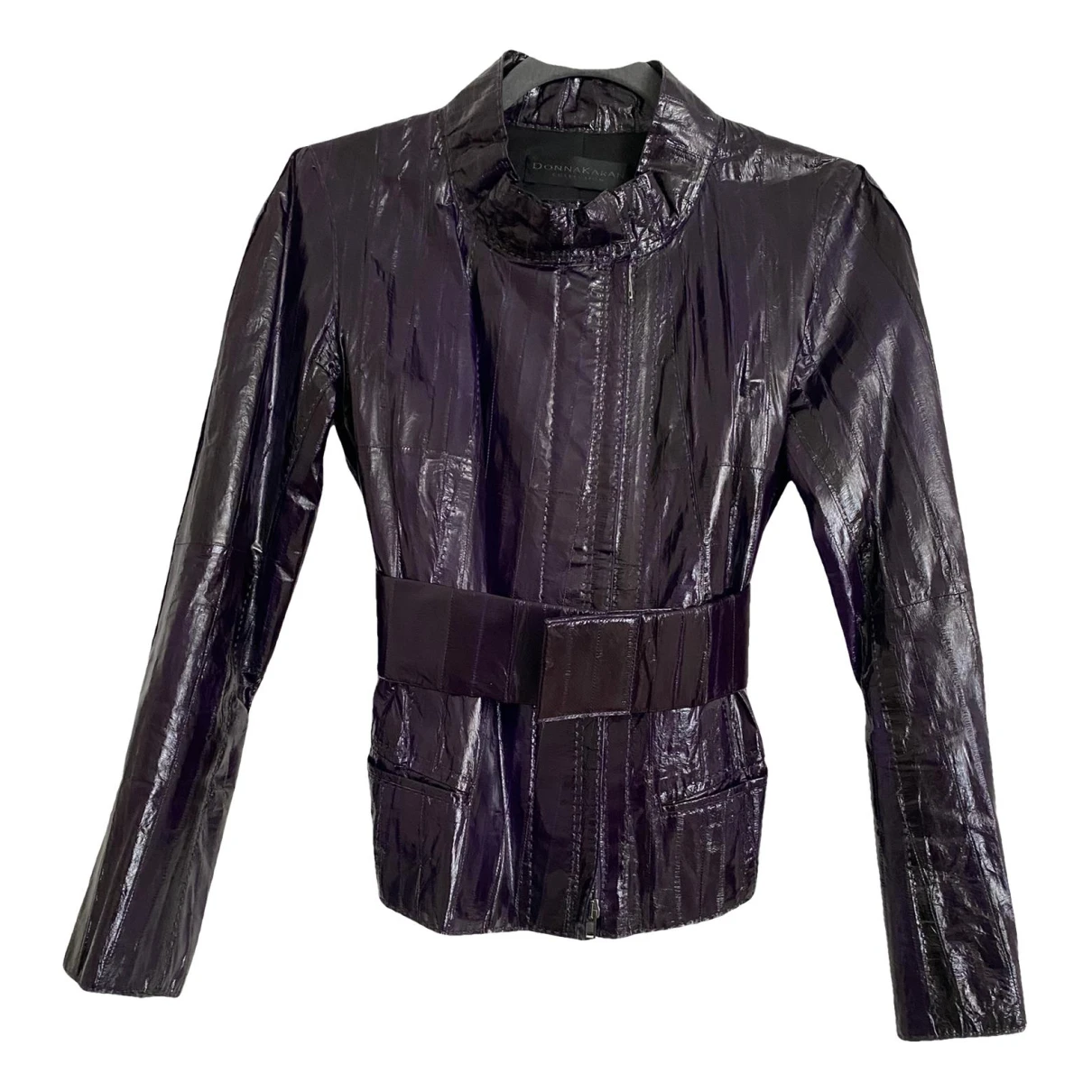 Pre-owned Donna Karan Leather Biker Jacket In Purple