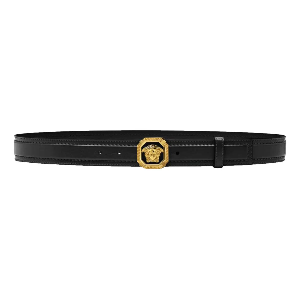 Pre-owned Versace Medusa Leather Belt In Black