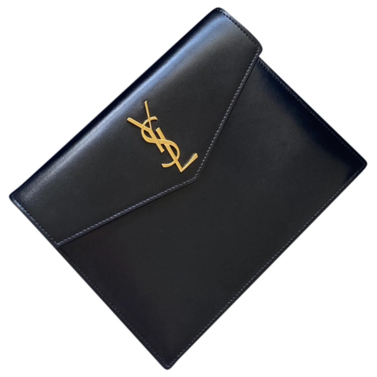 Pre-owned Saint Laurent Uptown Leather Clutch Bag In Black