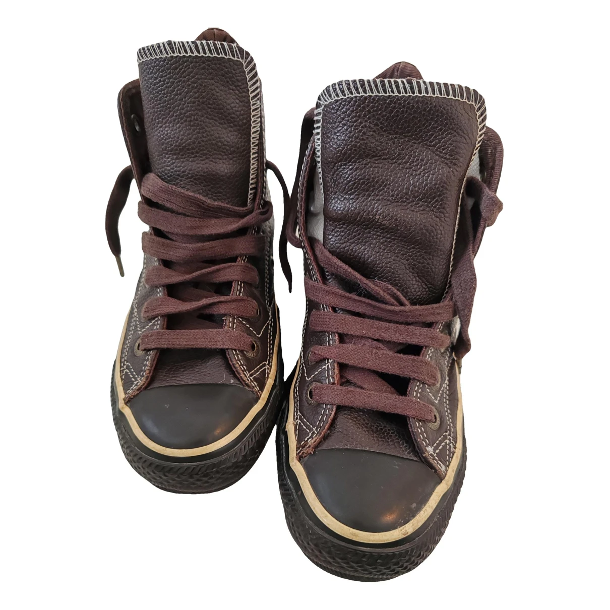 Pre-owned Converse Leather Trainers In Brown