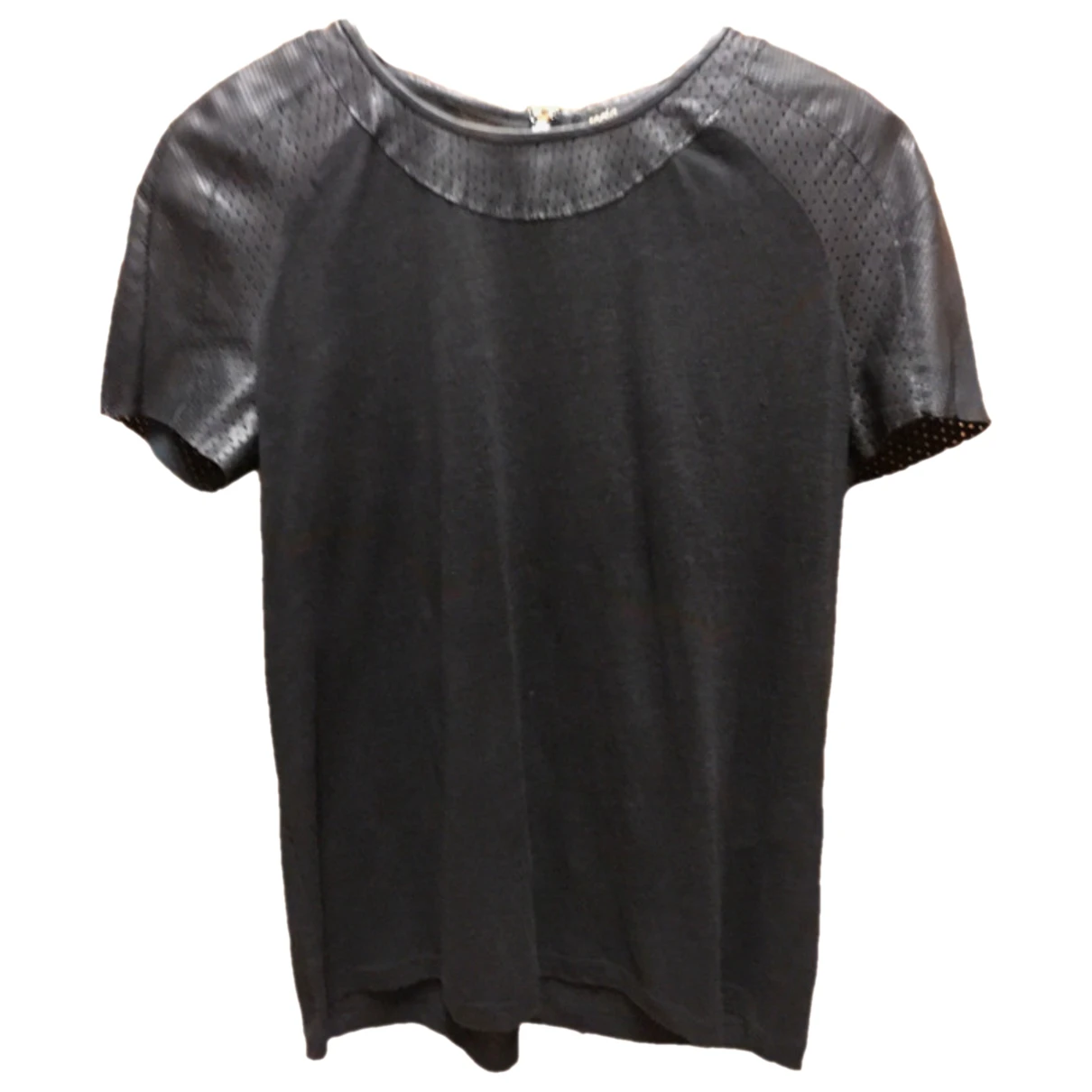 Pre-owned Maje Leather T-shirt In Black