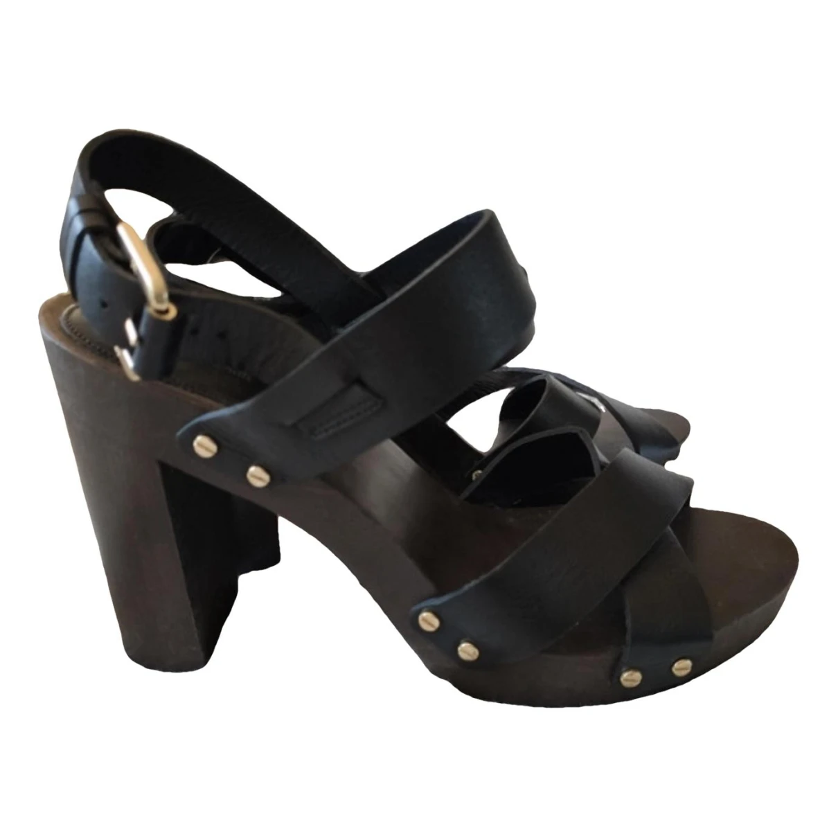 Pre-owned Massimo Dutti Leather Sandals In Black