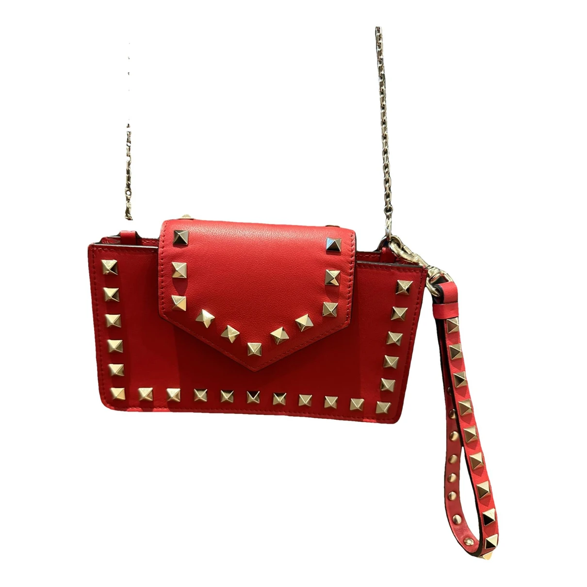 Pre-owned Valentino Garavani Rockstud Leather Clutch Bag In Red