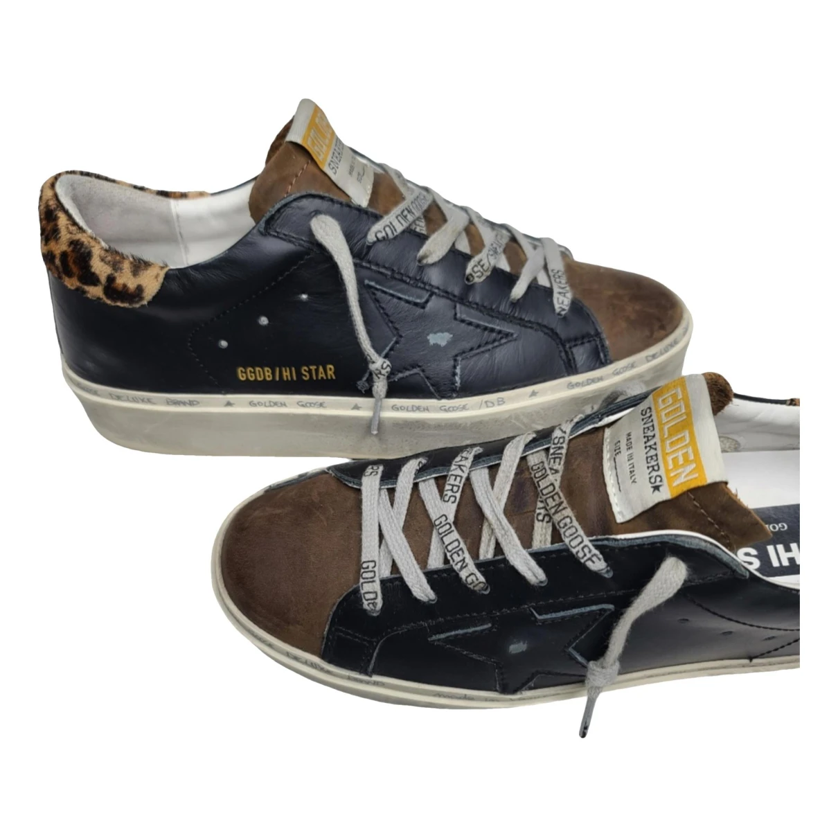 Pre-owned Golden Goose Hi Star Leather Trainers In Black