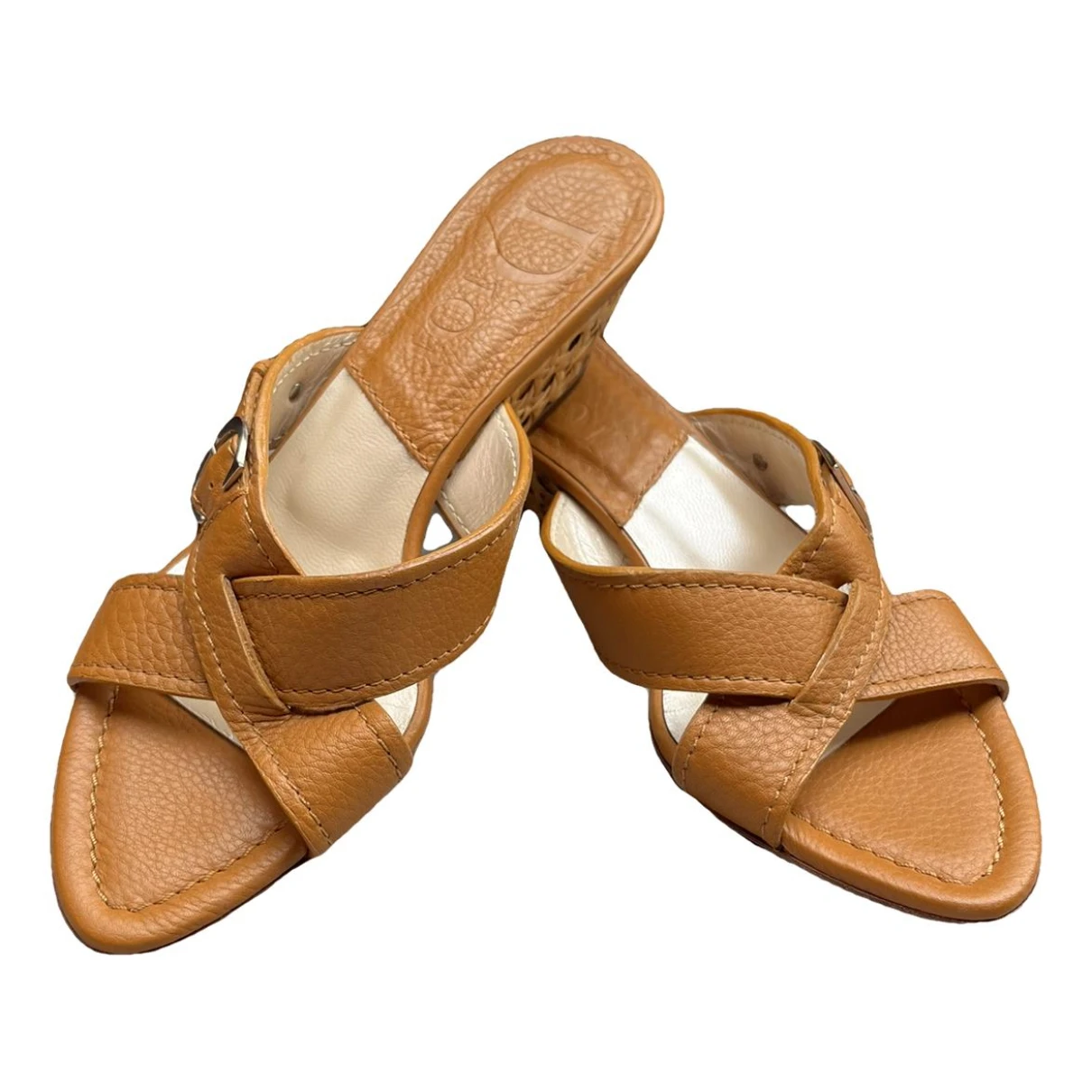 Pre-owned Dior Leather Mules In Camel