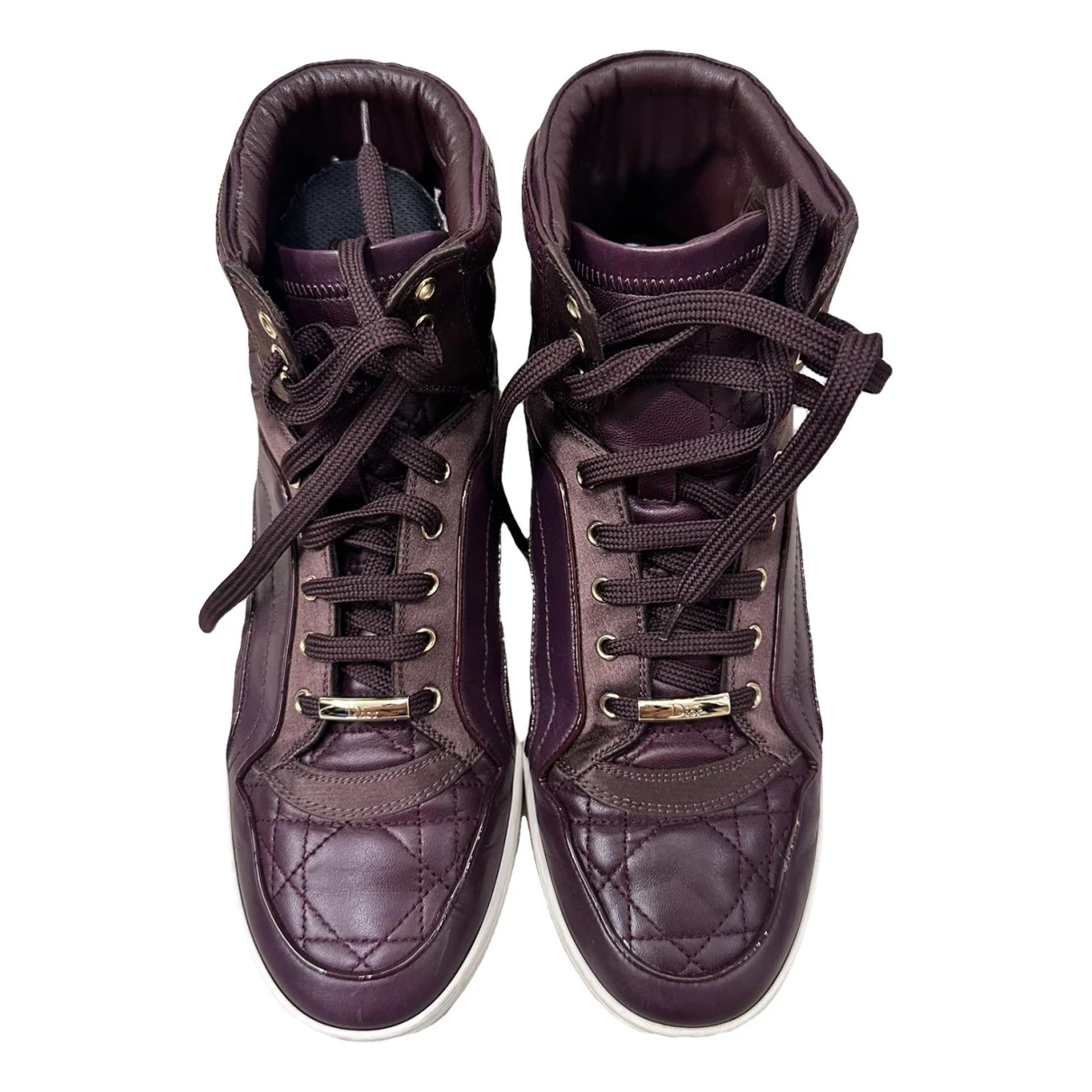 Pre-owned Dior Leather Trainers In Burgundy