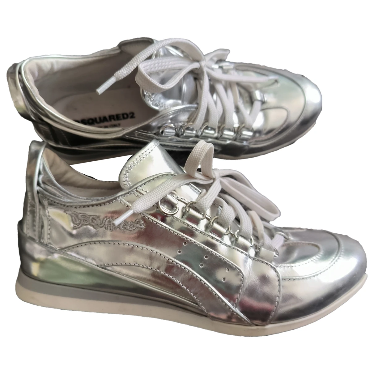 Pre-owned Dsquared2 Leather Trainers In Silver