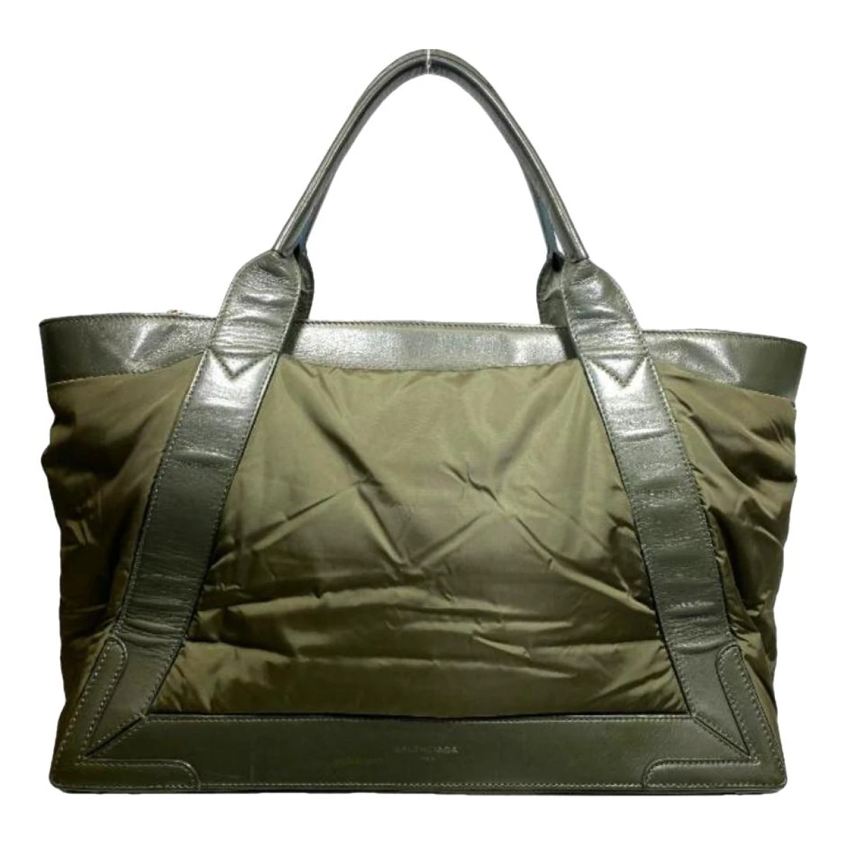 Pre-owned Balenciaga Navy Cabas Leather Handbag In Green