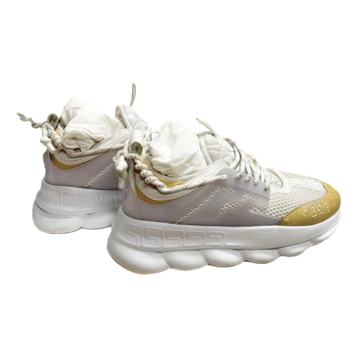 Pre-owned Versace Chain Reaction Cloth Trainers In White