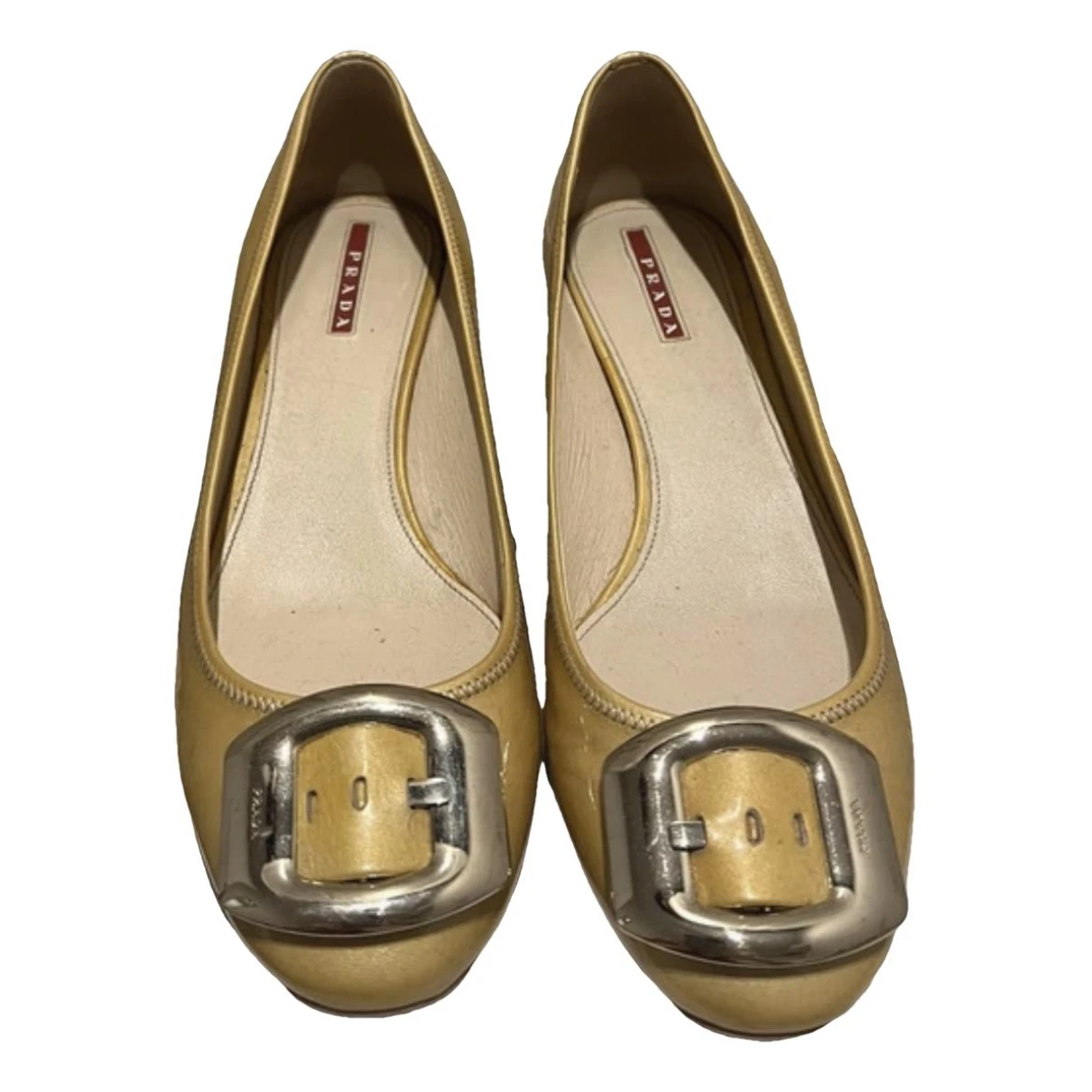 Pre-owned Prada Patent Leather Ballet Flats In Yellow