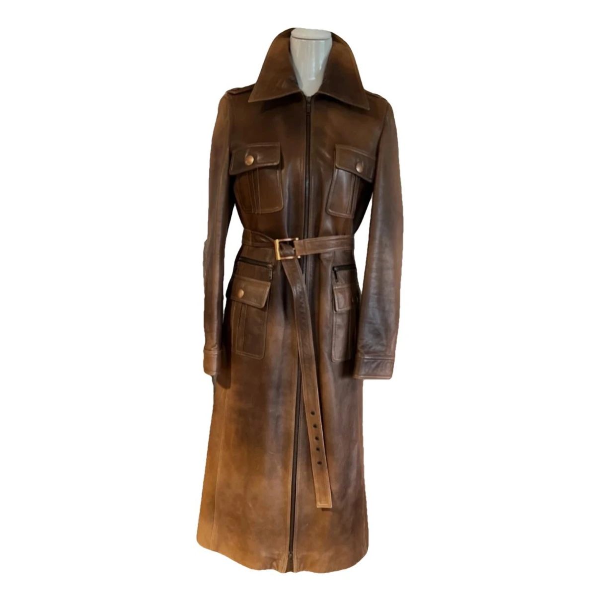 Pre-owned Celine Leather Coat In Brown