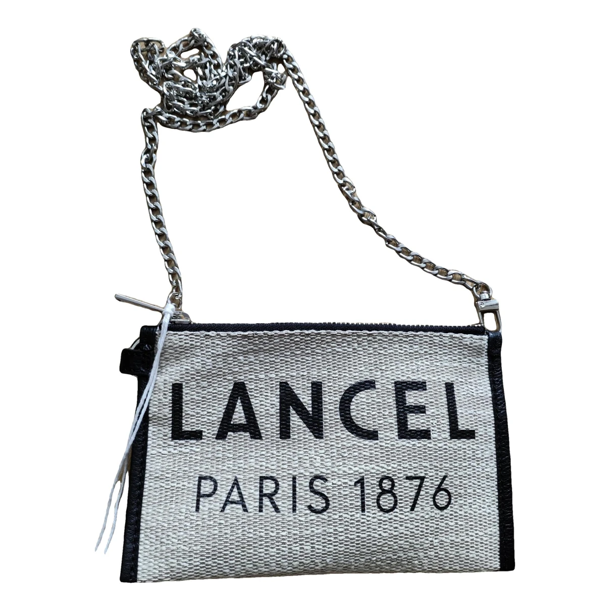 Pre-owned Lancel Tweed Clutch Bag In Beige