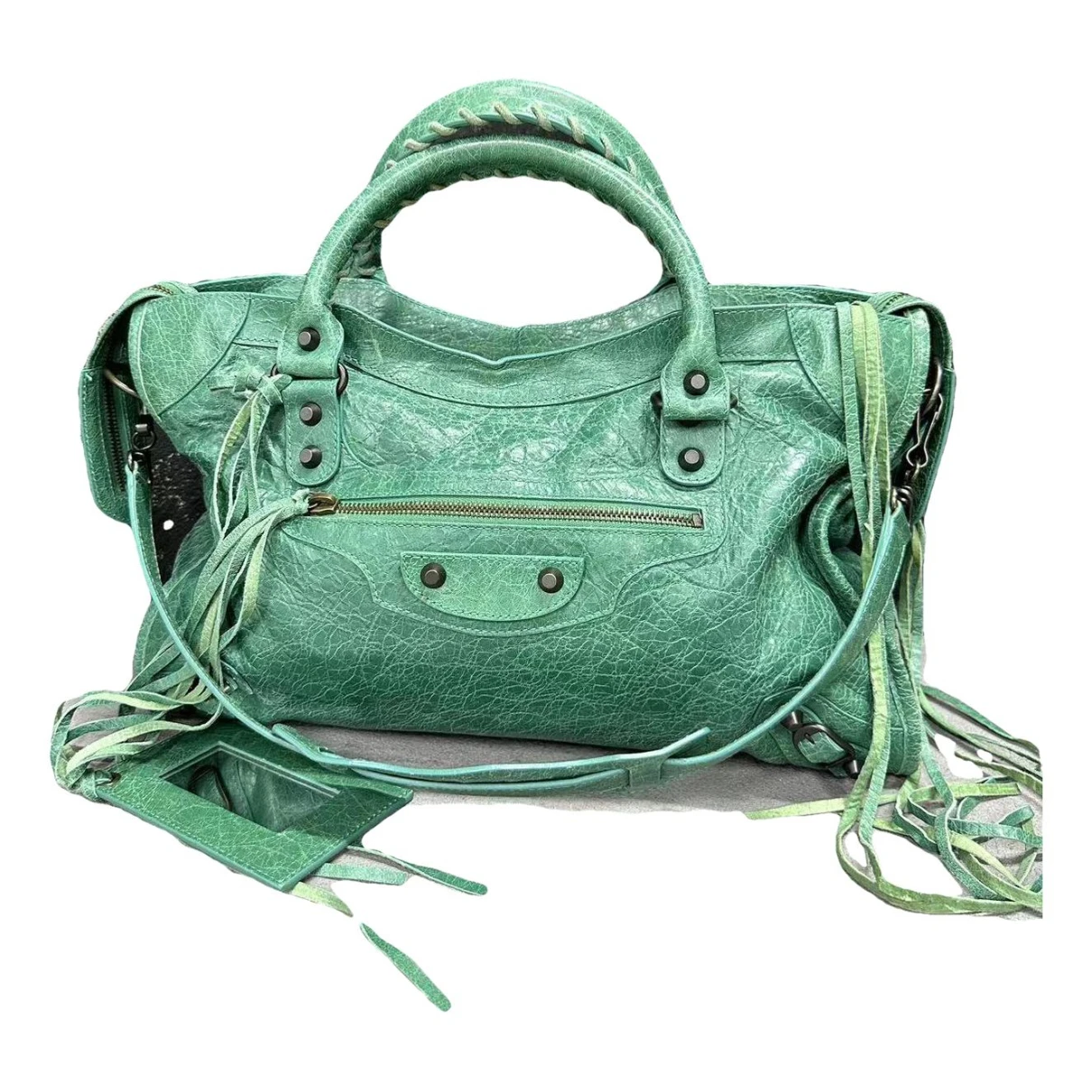 Pre-owned Balenciaga City Leather Handbag In Green