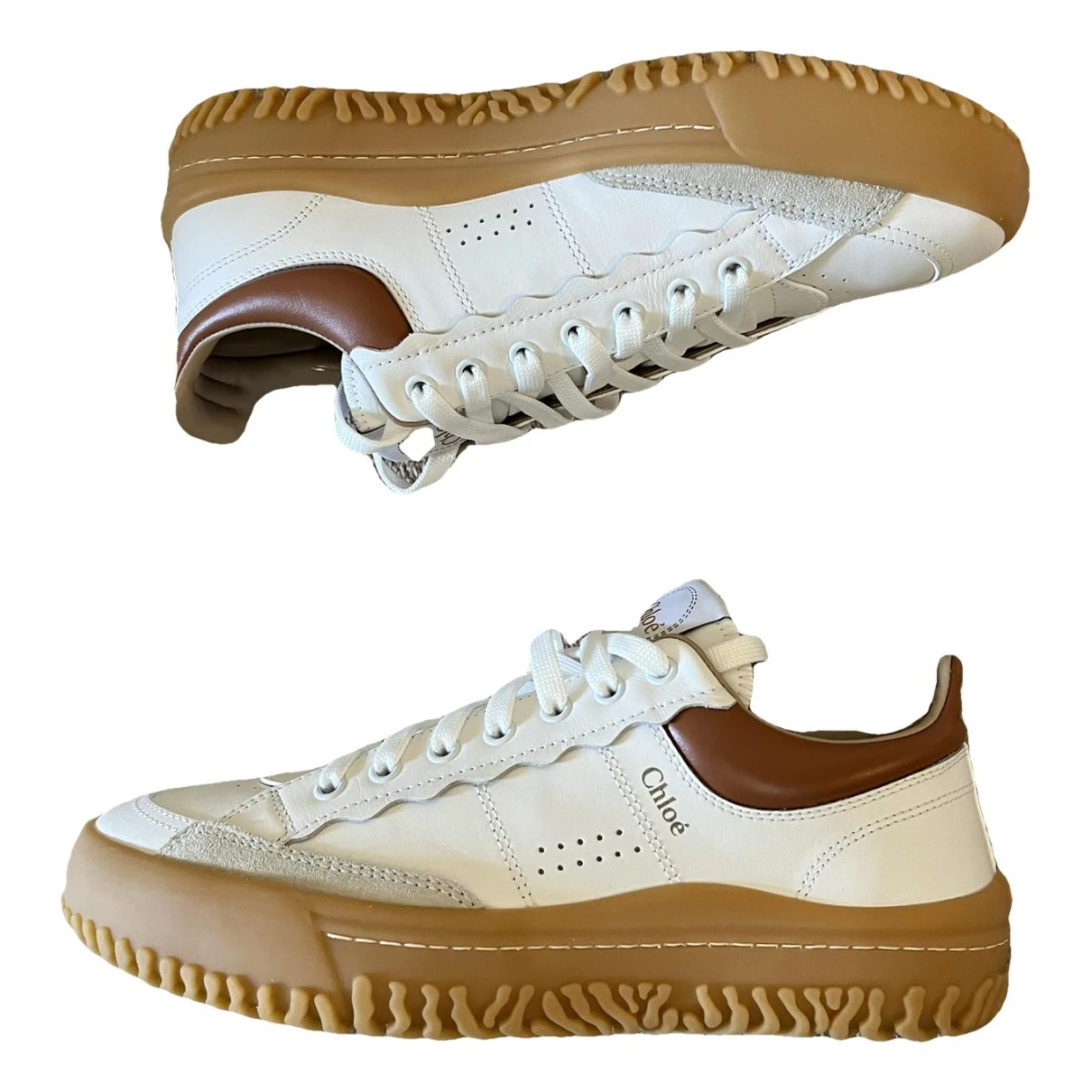 Pre-owned Chloé Lauren Leather Trainers In White
