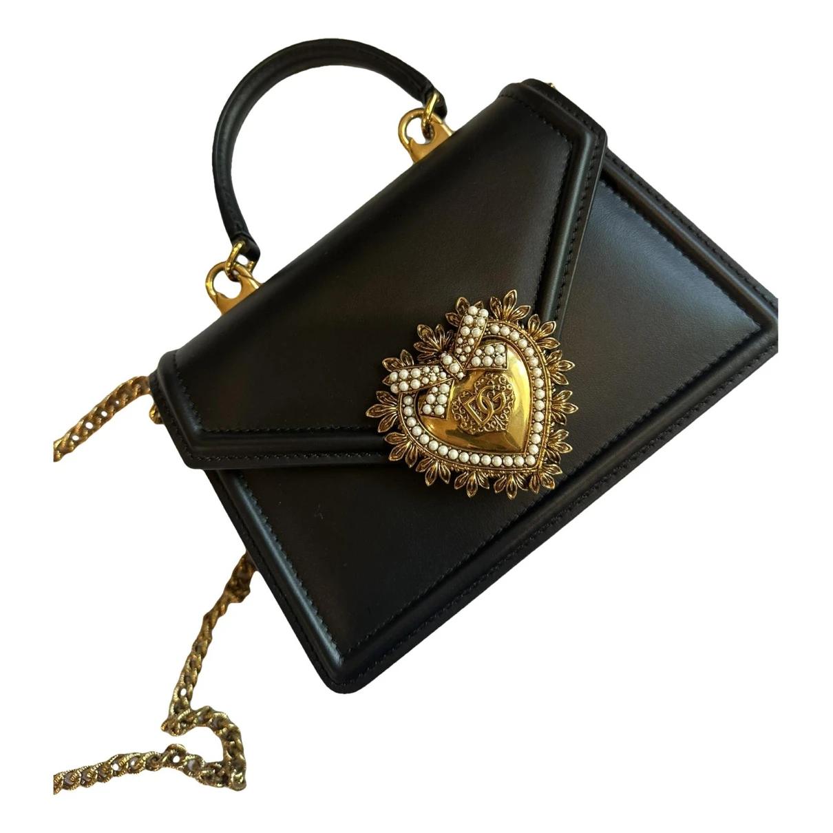 Pre-owned Dolce & Gabbana Devotion Leather Crossbody Bag In Black