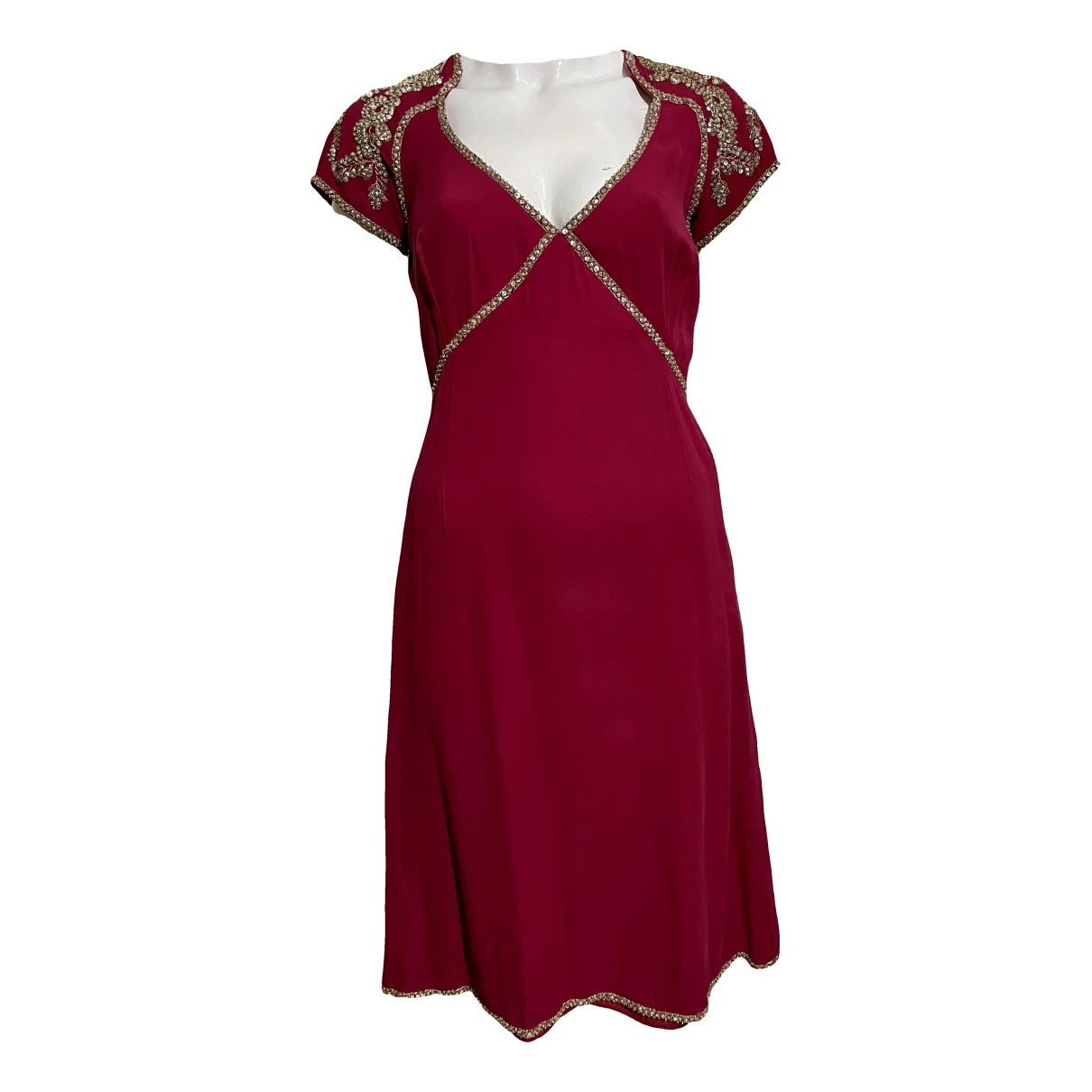 Pre-owned Temperley London Silk Mid-length Dress In Burgundy