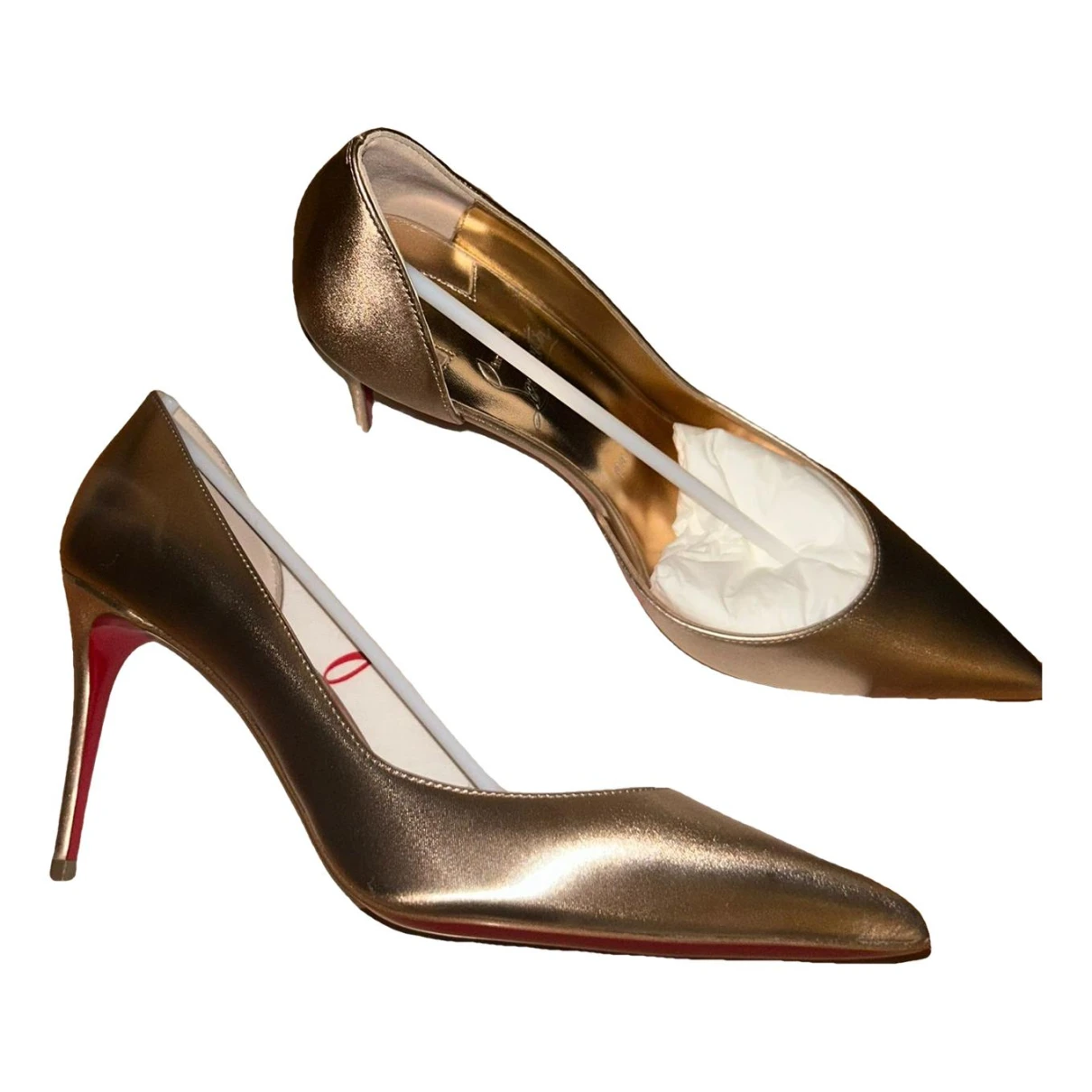 Pre-owned Christian Louboutin Iriza Leather Heels In Gold