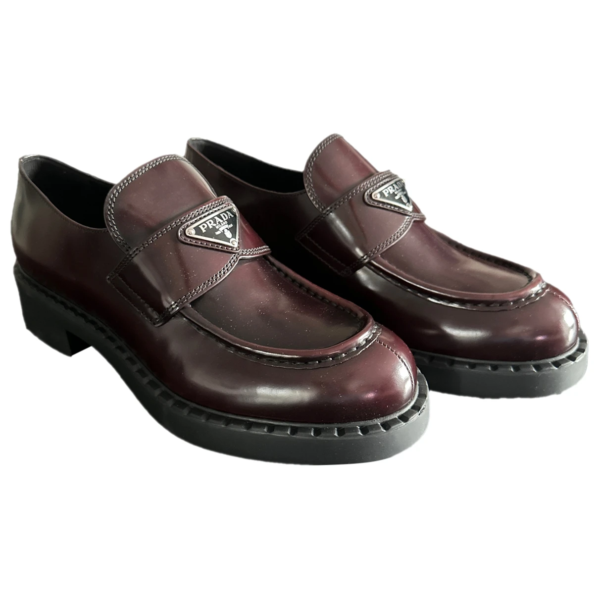 Pre-owned Prada Chocolate Leather Flats In Burgundy
