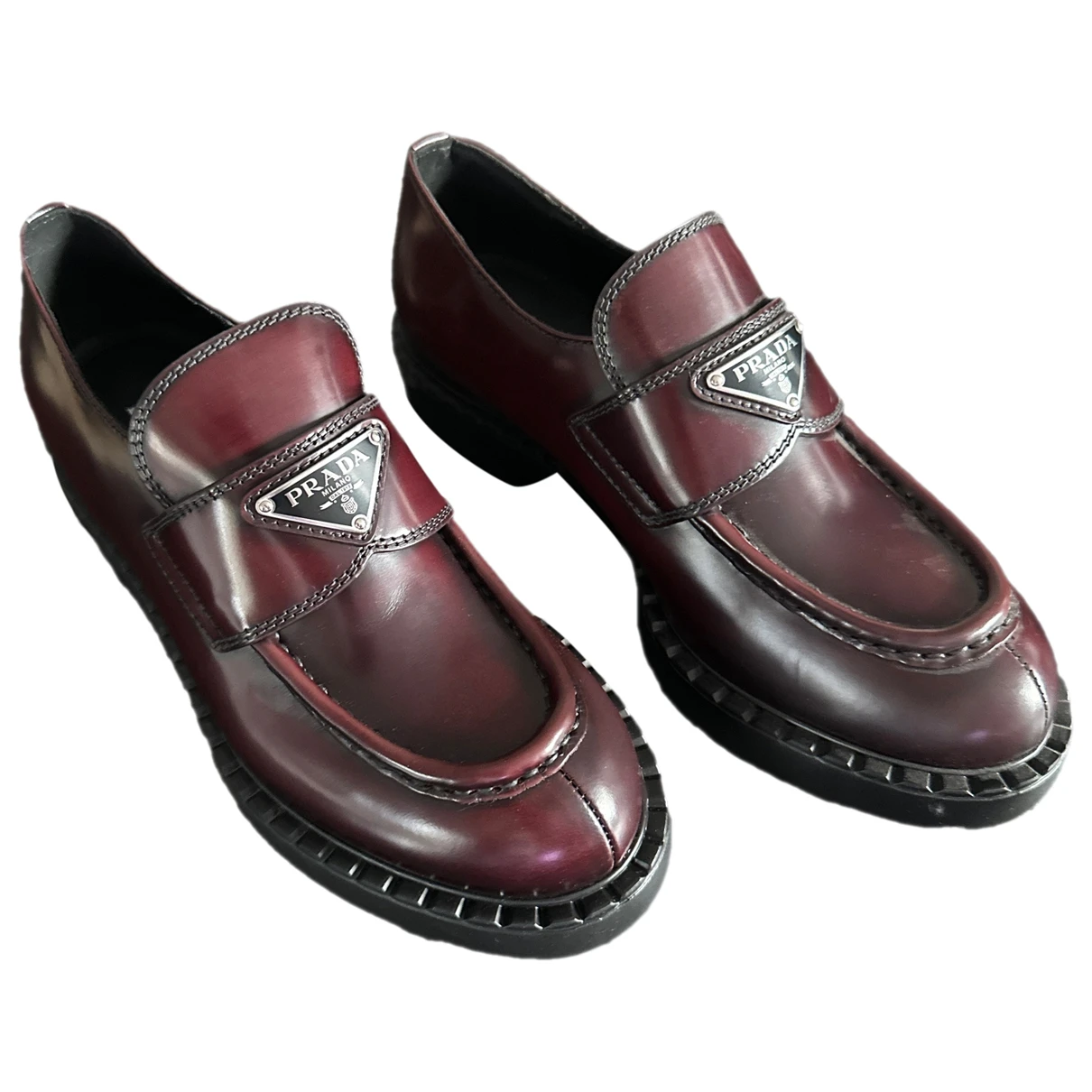 Pre-owned Prada Chocolate Leather Flats In Burgundy