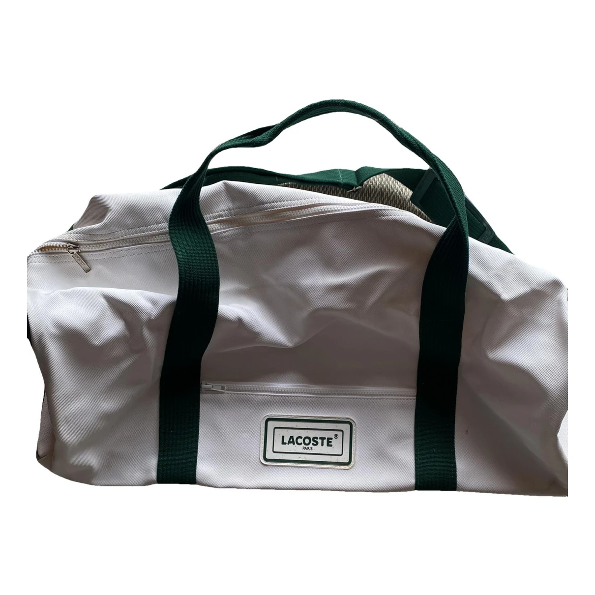 Pre-owned Lacoste Leather Travel Bag In White