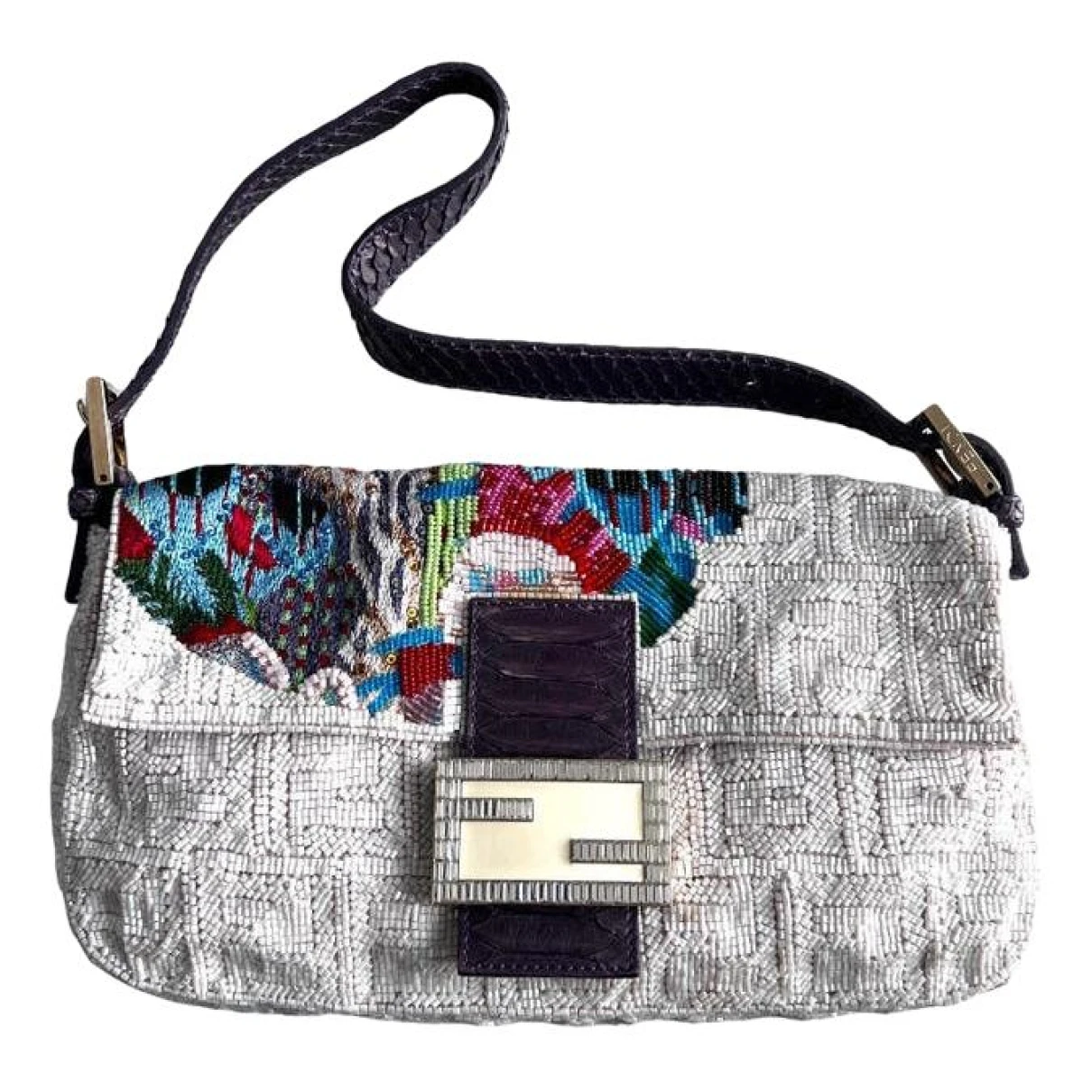 Pre-owned Fendi Baguette Python Handbag In White