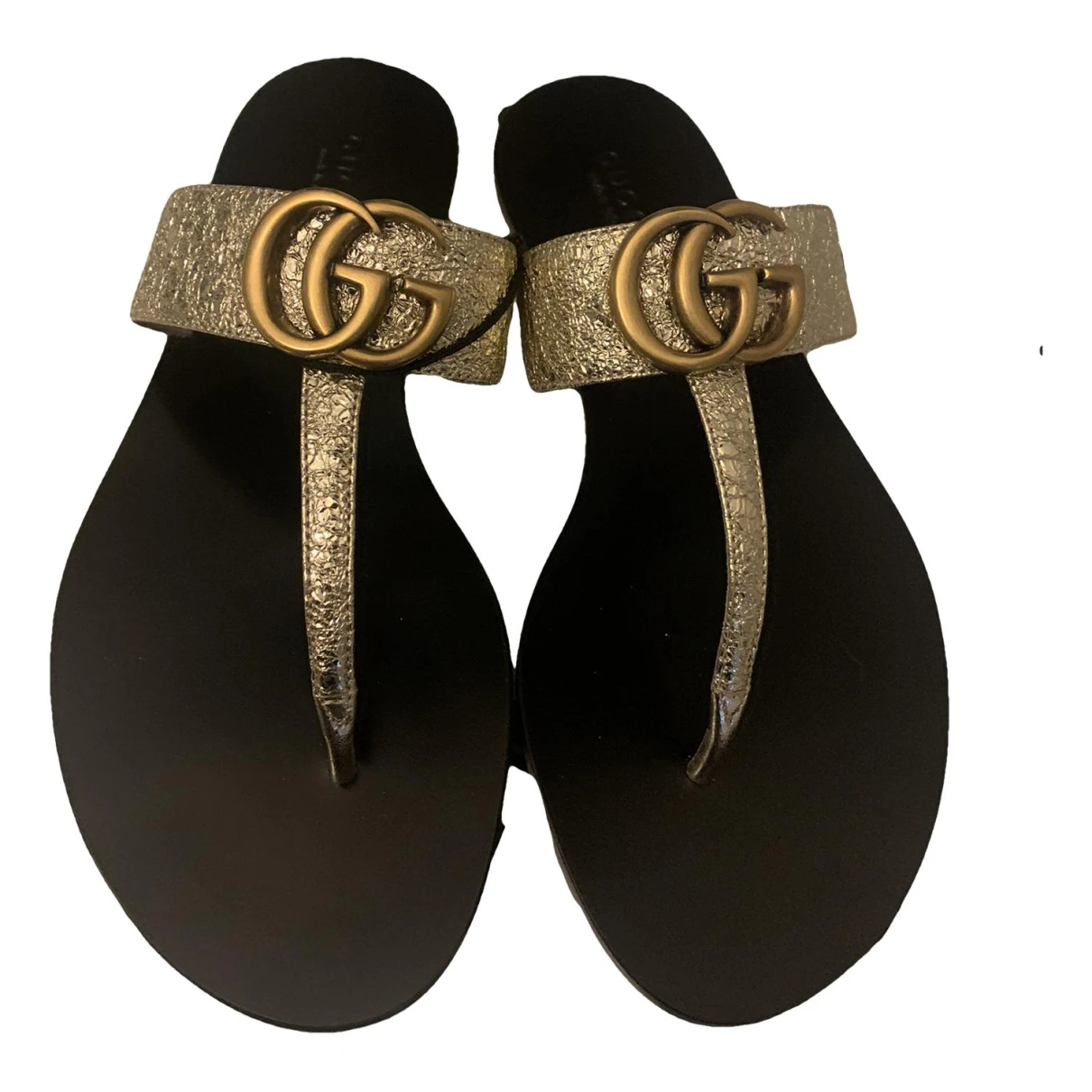 Pre-owned Gucci Marmont Leather Sandal In Gold