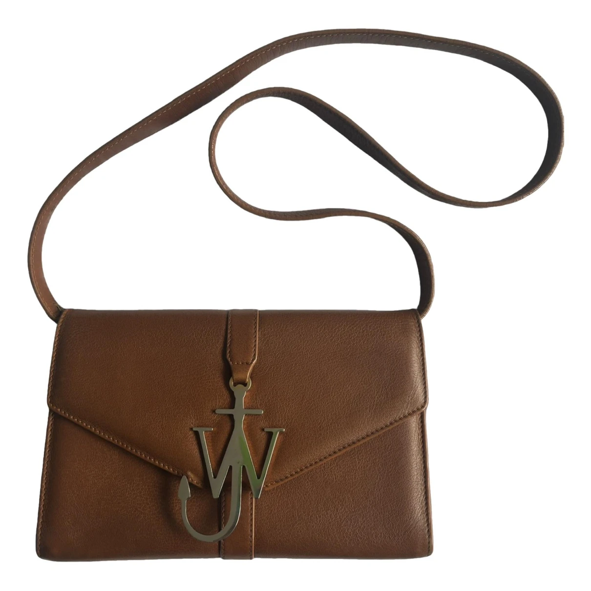 Pre-owned Jw Anderson Logo Leather Crossbody Bag In Camel