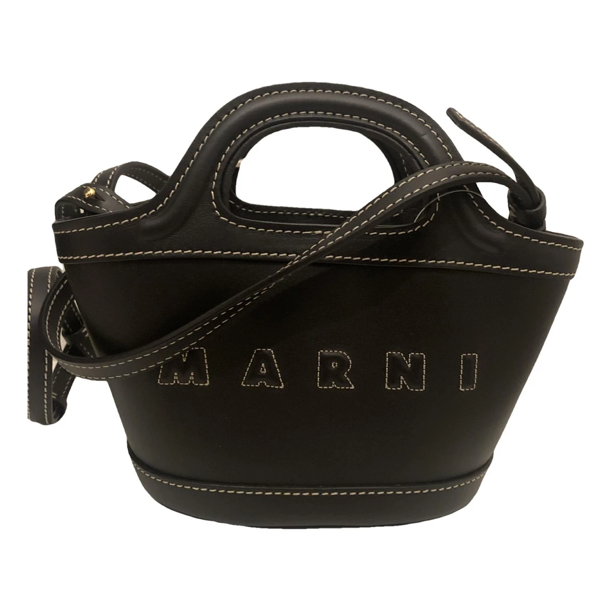 Pre-owned Marni Tropicalia Leather Crossbody Bag In Black