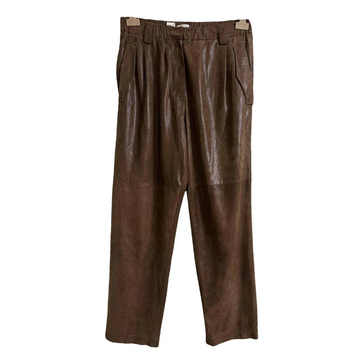 Pre-owned Brunello Cucinelli Leather Straight Pants In Brown