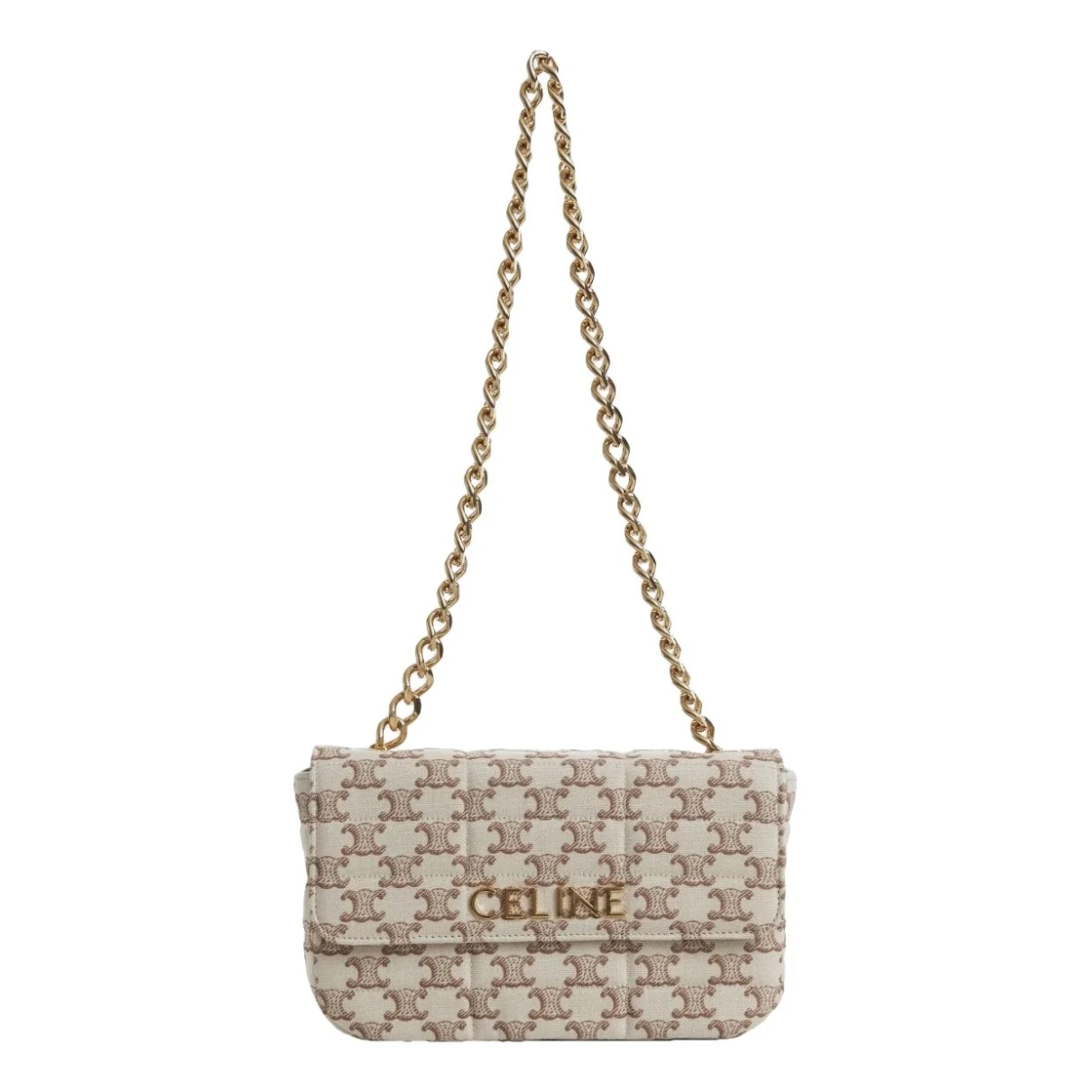 Pre-owned Celine Triomphe Chain Cloth Crossbody Bag In Beige