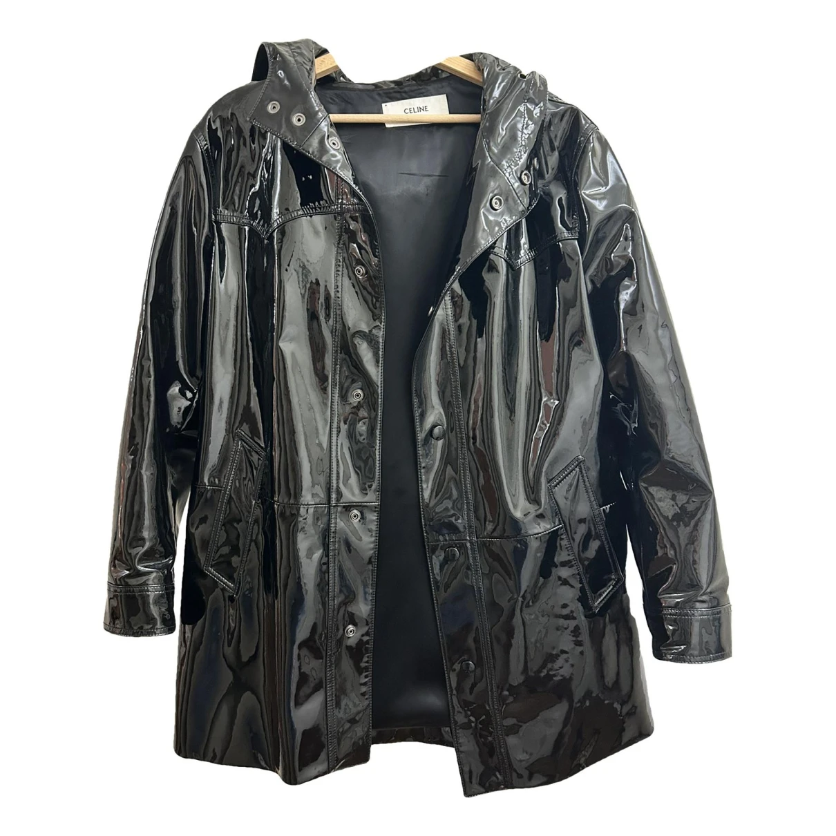 Pre-owned Celine Leather Trench Coat In Black