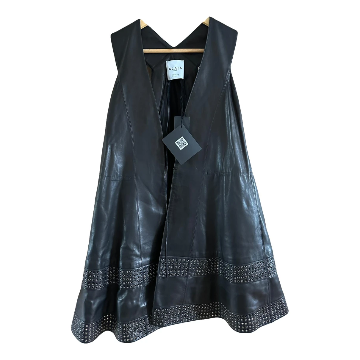 Pre-owned Alaïa Leather Mid-length Dress In Black