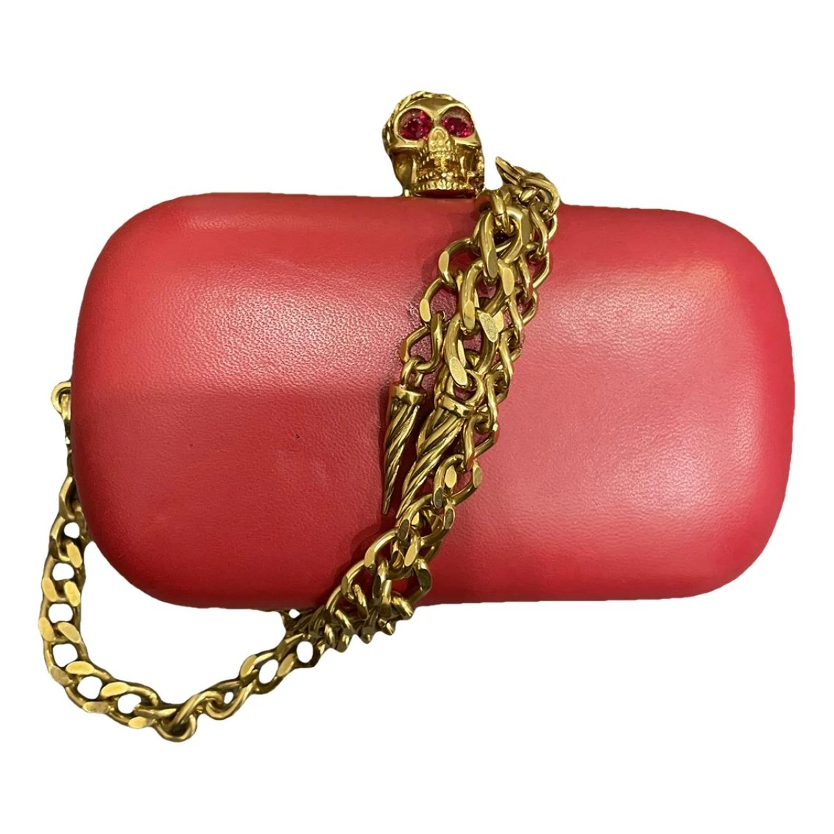 Pre-owned Alexander Mcqueen Skull Leather Clutch Bag In Red