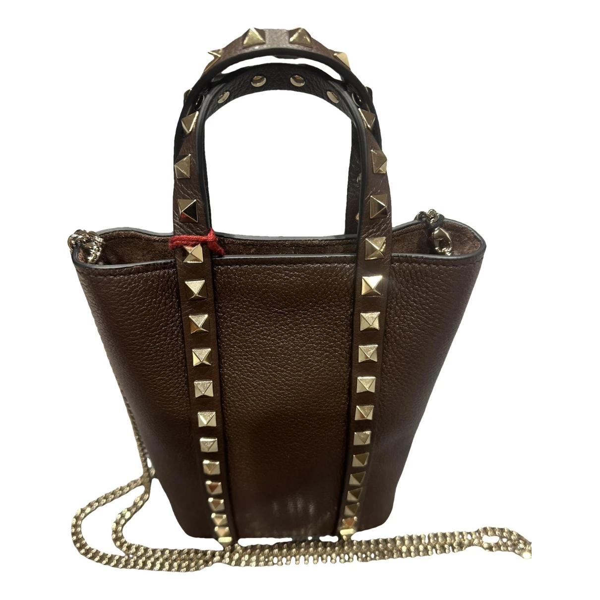 Pre-owned Valentino Garavani Rockstud Leather Clutch Bag In Brown