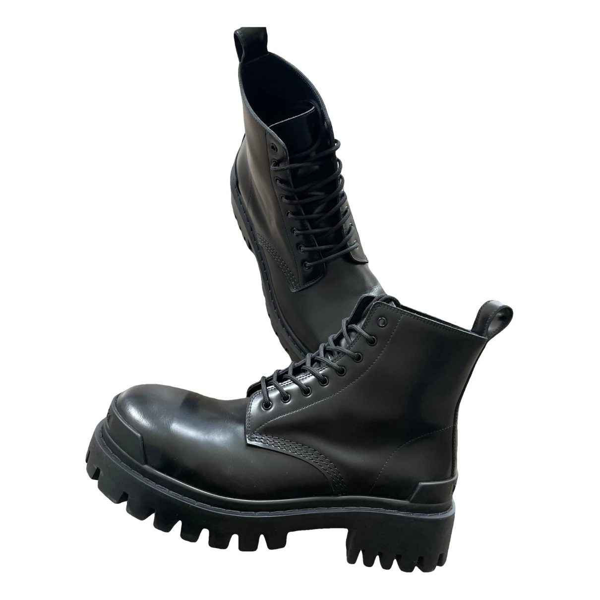 Pre-owned Balenciaga Strike Patent Leather Boots In Black