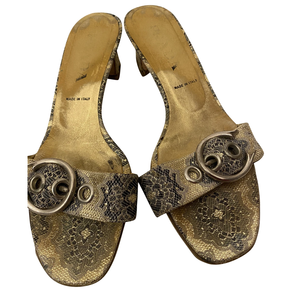 Pre-owned Prada Cloth Mules In Gold