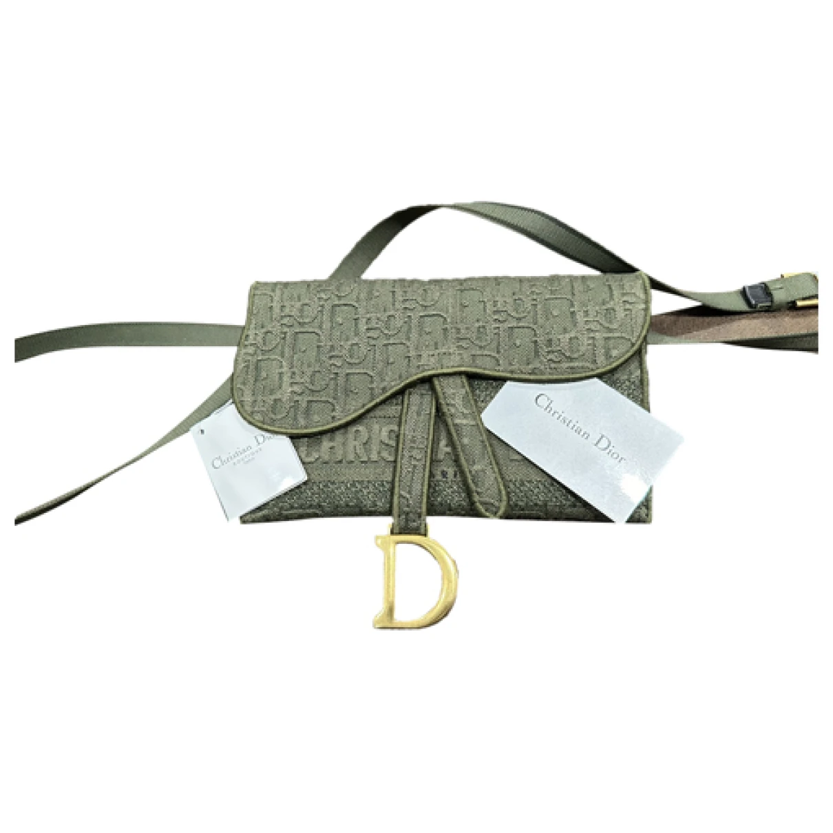 Pre-owned Dior Saddle Rectangular Cloth Handbag In Green
