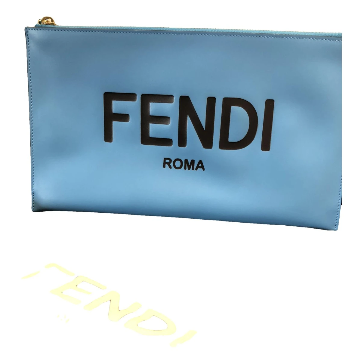 Pre-owned Fendi Ff Leather Clutch Bag In Blue