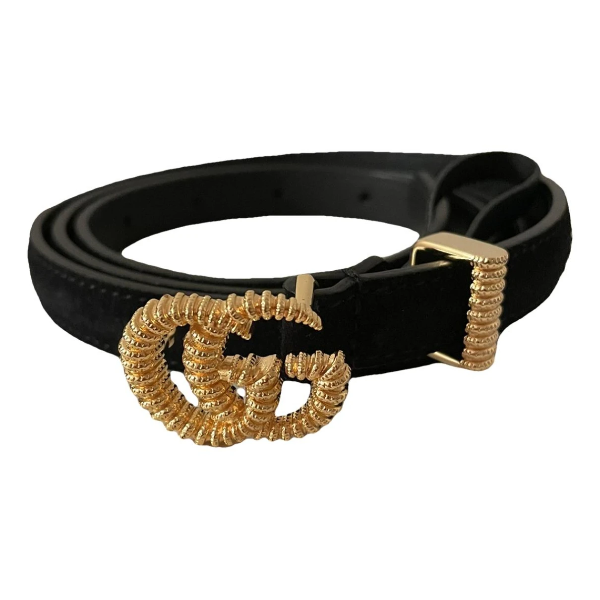 Pre-owned Gucci Gg Buckle Belt In Black