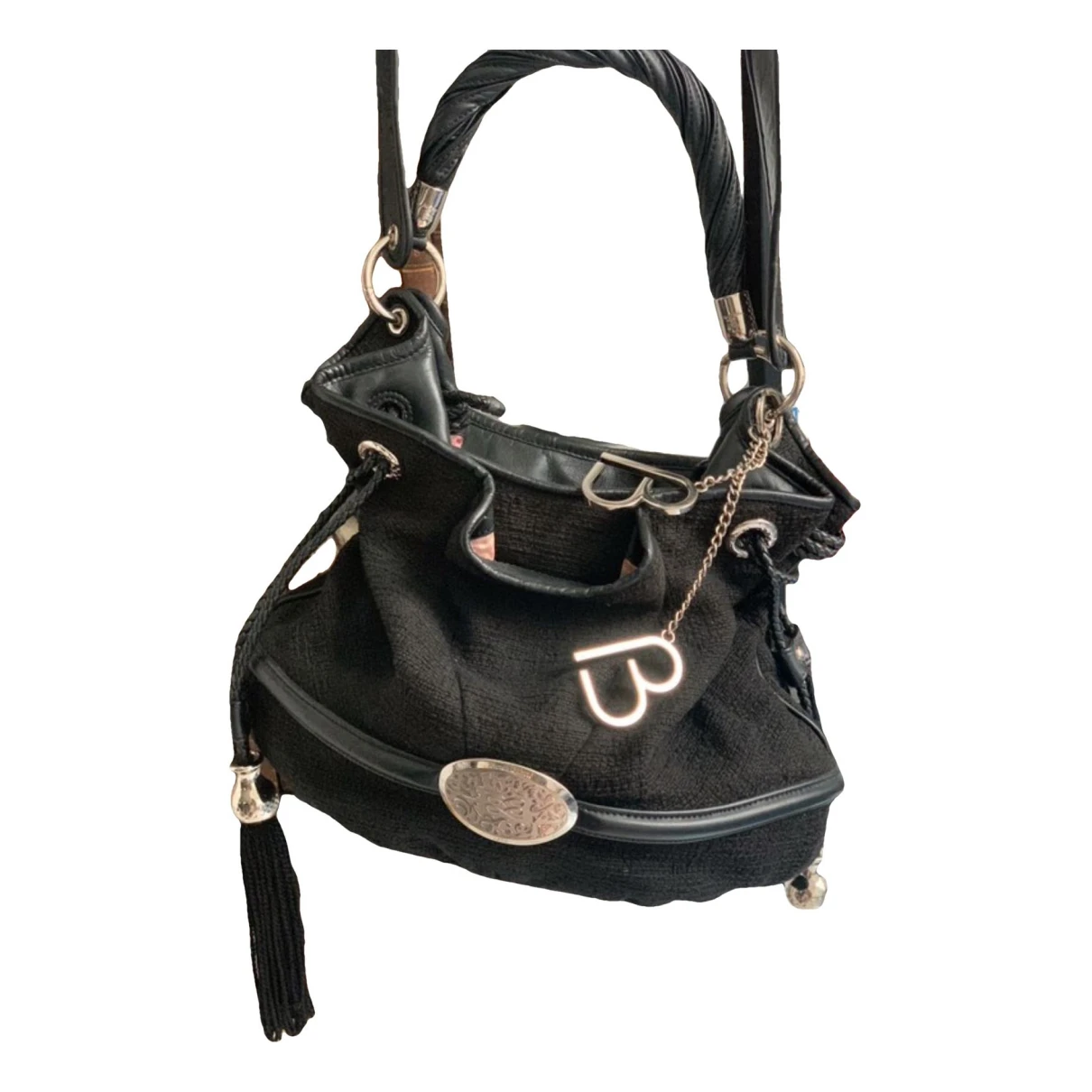 Pre-owned Lancel Brigitte Bardot Tweed Handbag In Black