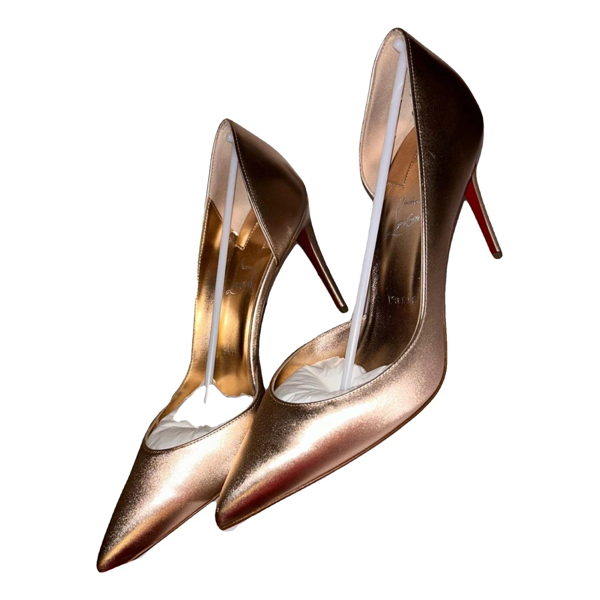 Pre-owned Christian Louboutin Iriza Leather Heels In Gold